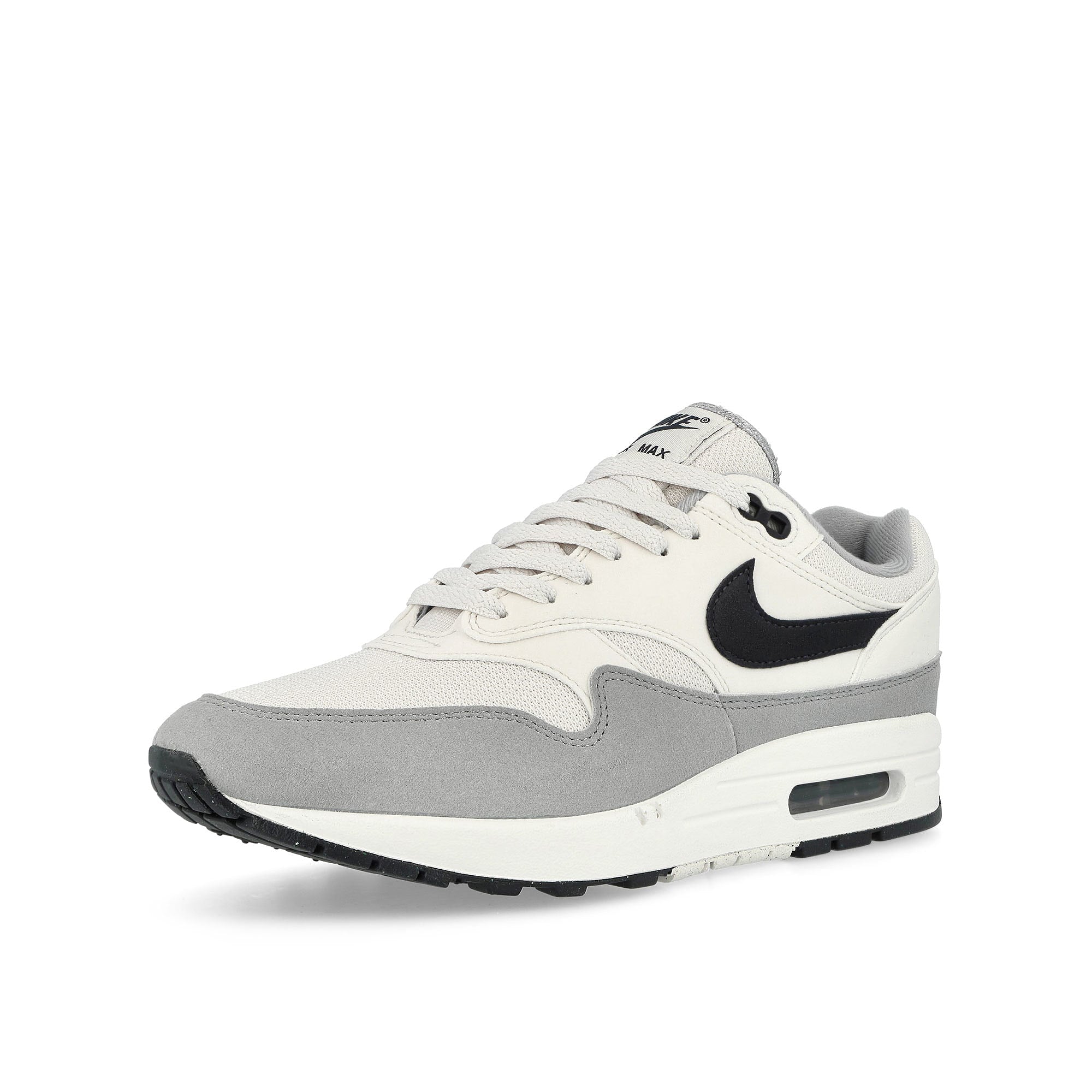 Nike Air Max 1 Platinum Tint / Dark Obsidian - Wolf Grey Low Top Sneakers Close Up | Overkill