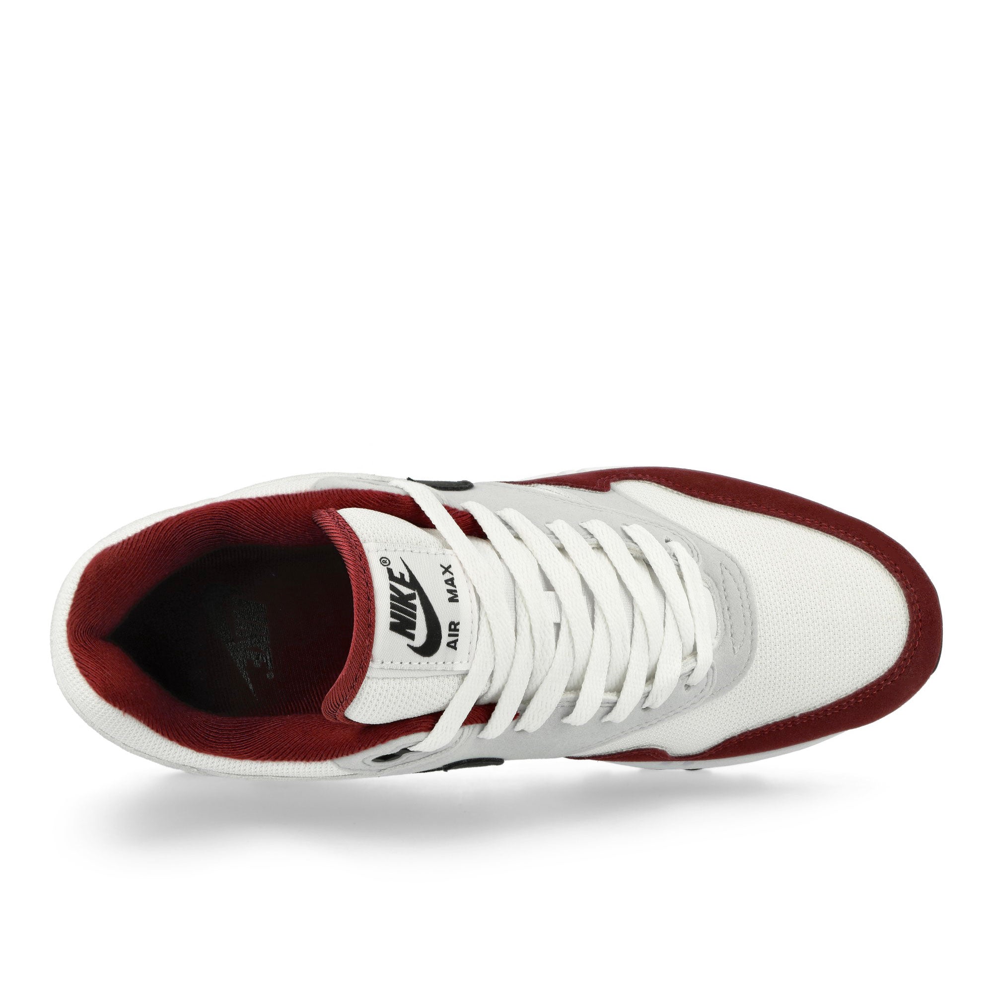 Nike Air Max 1 White / Black - Dark Team Red - Pure Platinut Low Top Sneakers Detailfoto | Overkill