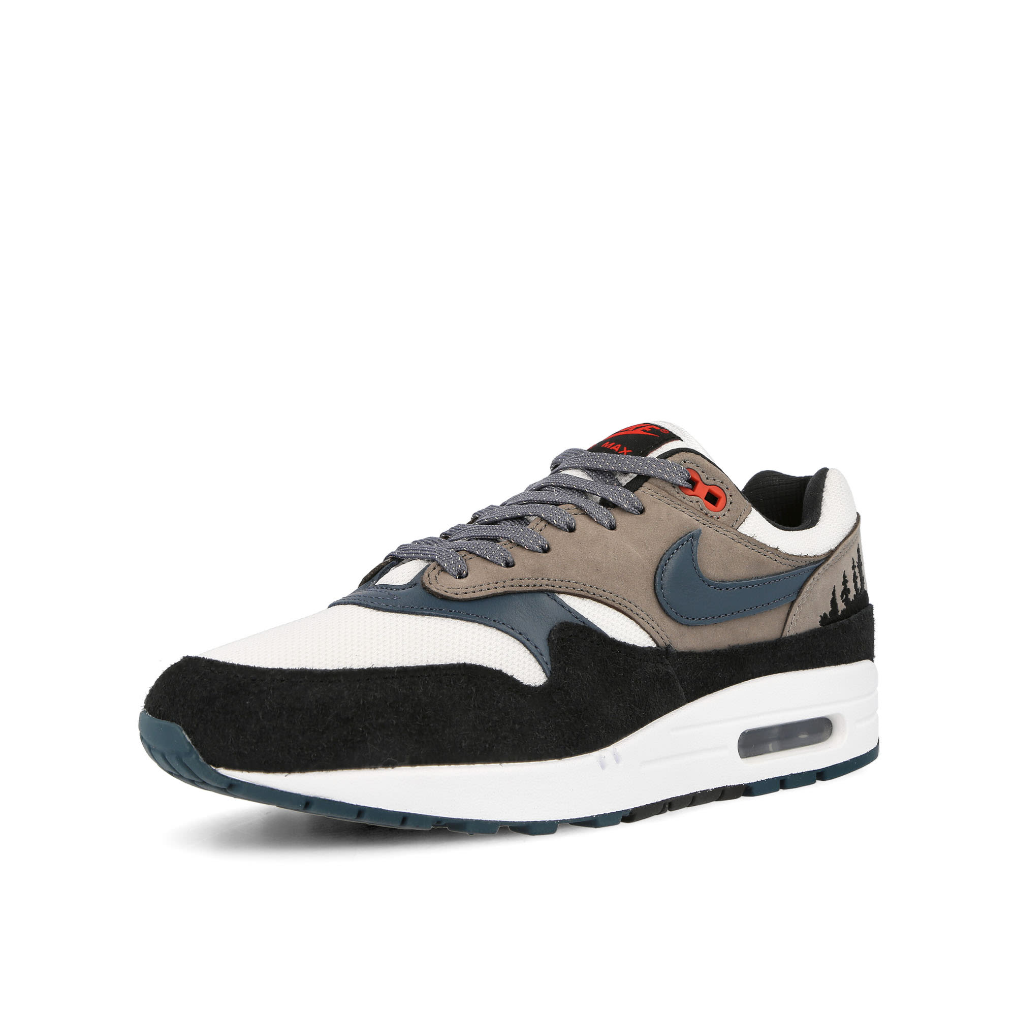 Nike Air Max 1 PRM White-Slate Blue - Black Low Top Sneakers Close Up | Overkill