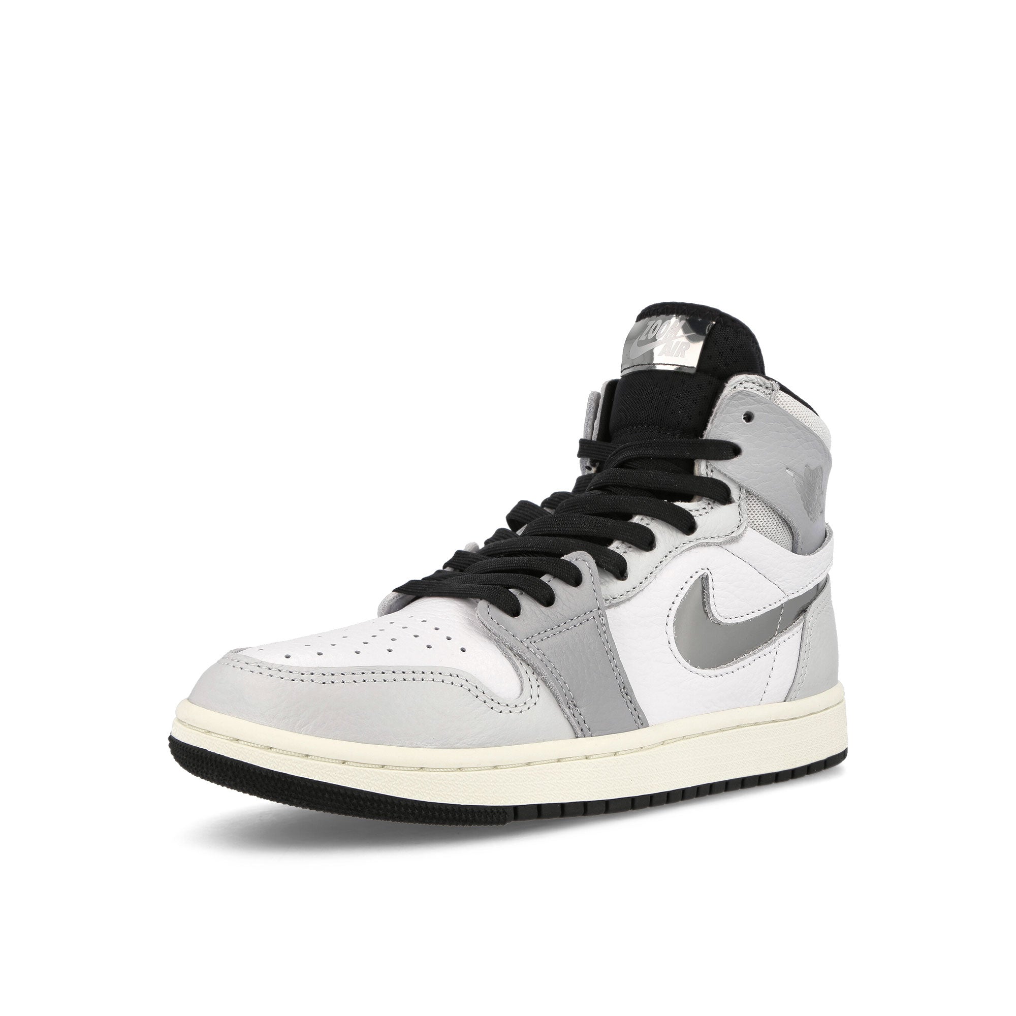 Jordan Wmns Air Jordan 1 Zoom Air Comfort 2 White / Metallic Silver - Photon Dust High Top Sneakers Close Up | Overkill