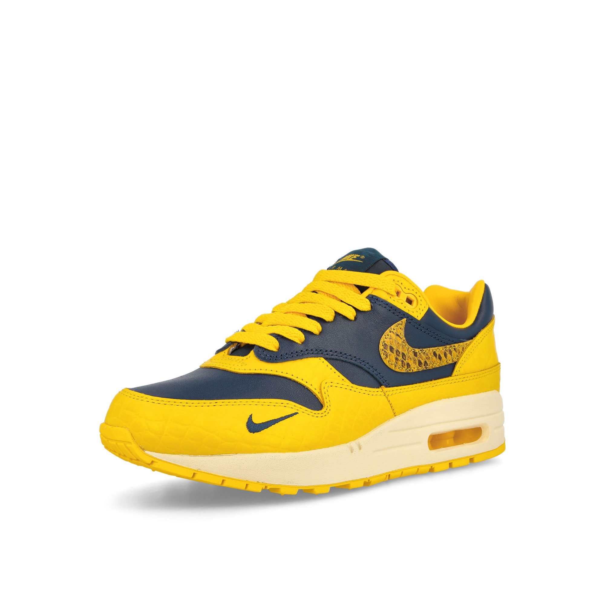 Nike W Air Max 1 Premium Midnight Navy-Varsity Maize-Natural Low Top Sneakers Close Up | Overkill