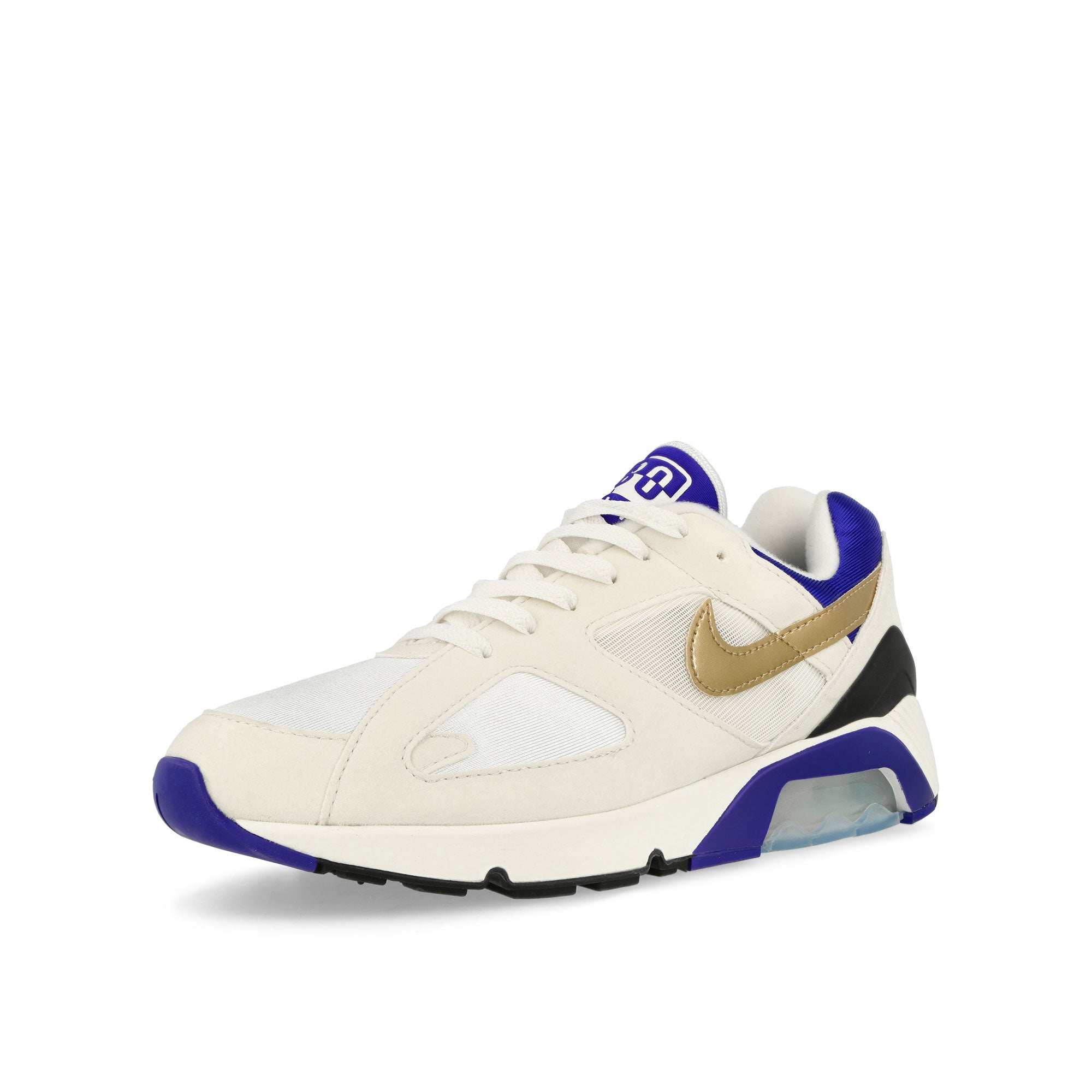 Nike Air 180 Summit White / Metallic Gold - Concord - Black Low Top Sneakers Close Up | Overkill
