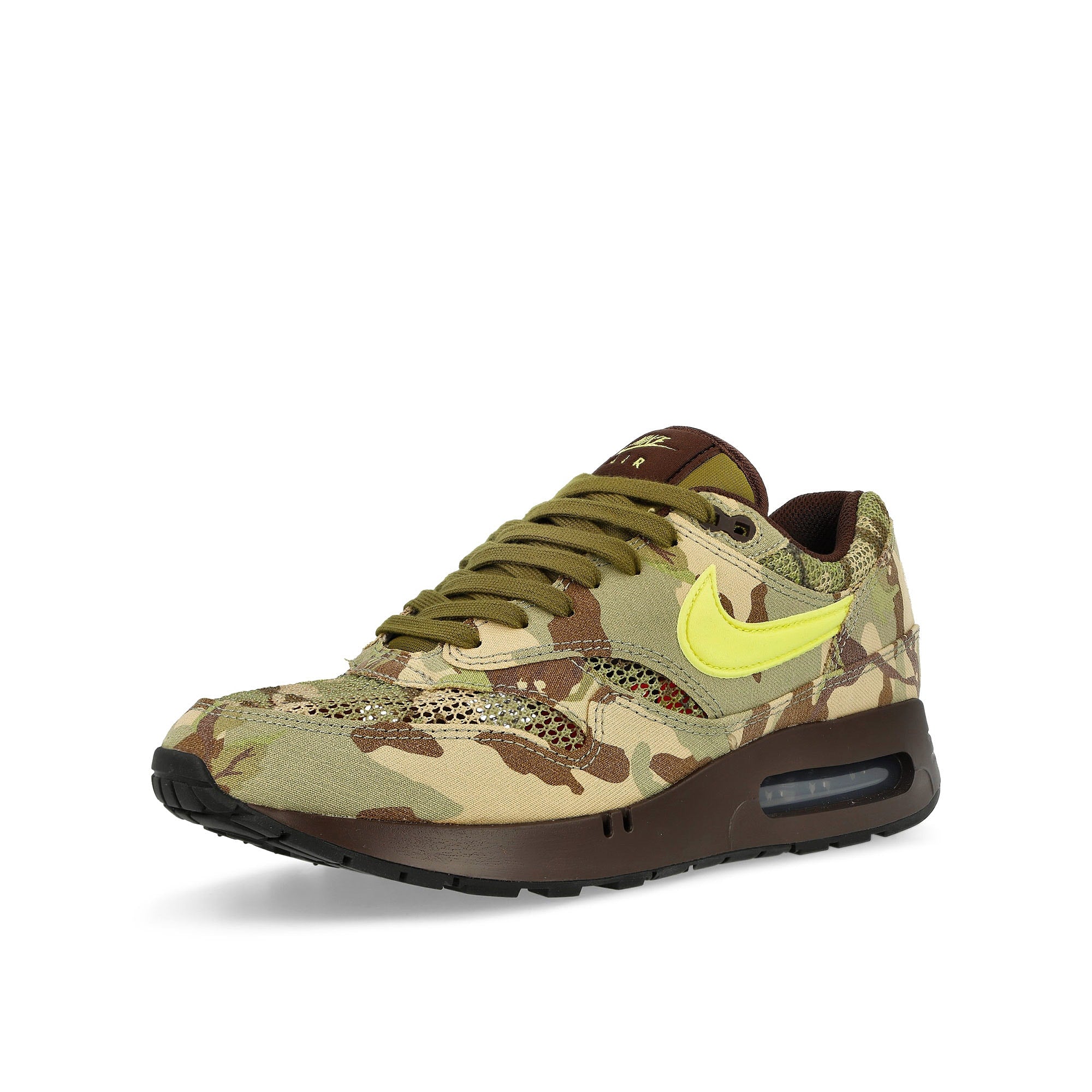 Nike Air Max 1 '86 OG Earth / Light Lemon Twist - Oil Green - Black Low Top Sneakers Close Up | Overkill