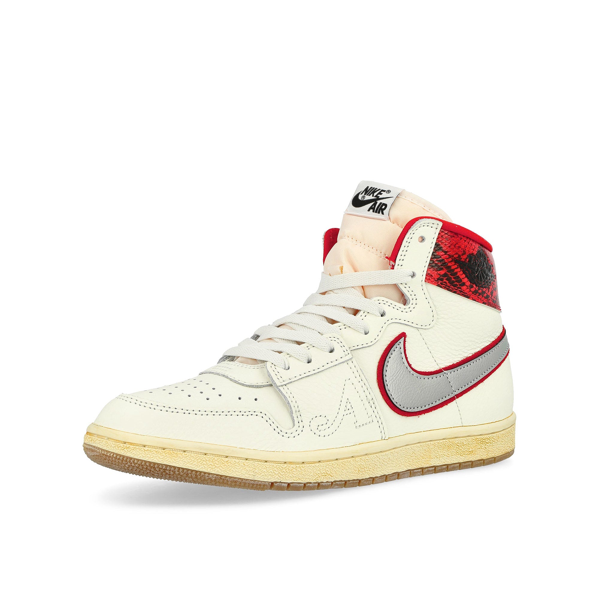 Jordan Air Ship PE SP Sail / Black - University Red – Metallic Platinum High Top Sneakers Close Up | Overkill