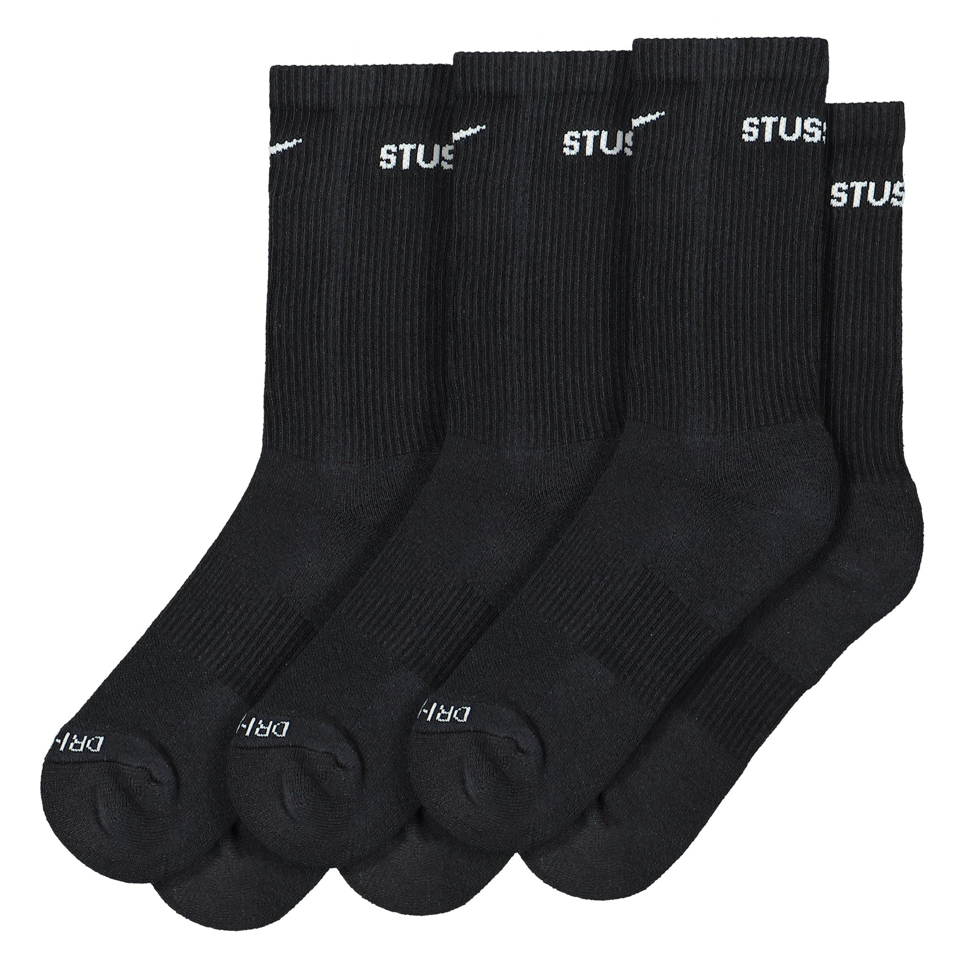 Nike Stussy x Nike Everyday Plus Crew 3 Pairs Socks Black / White Socks FQ3054 010 | Overkill