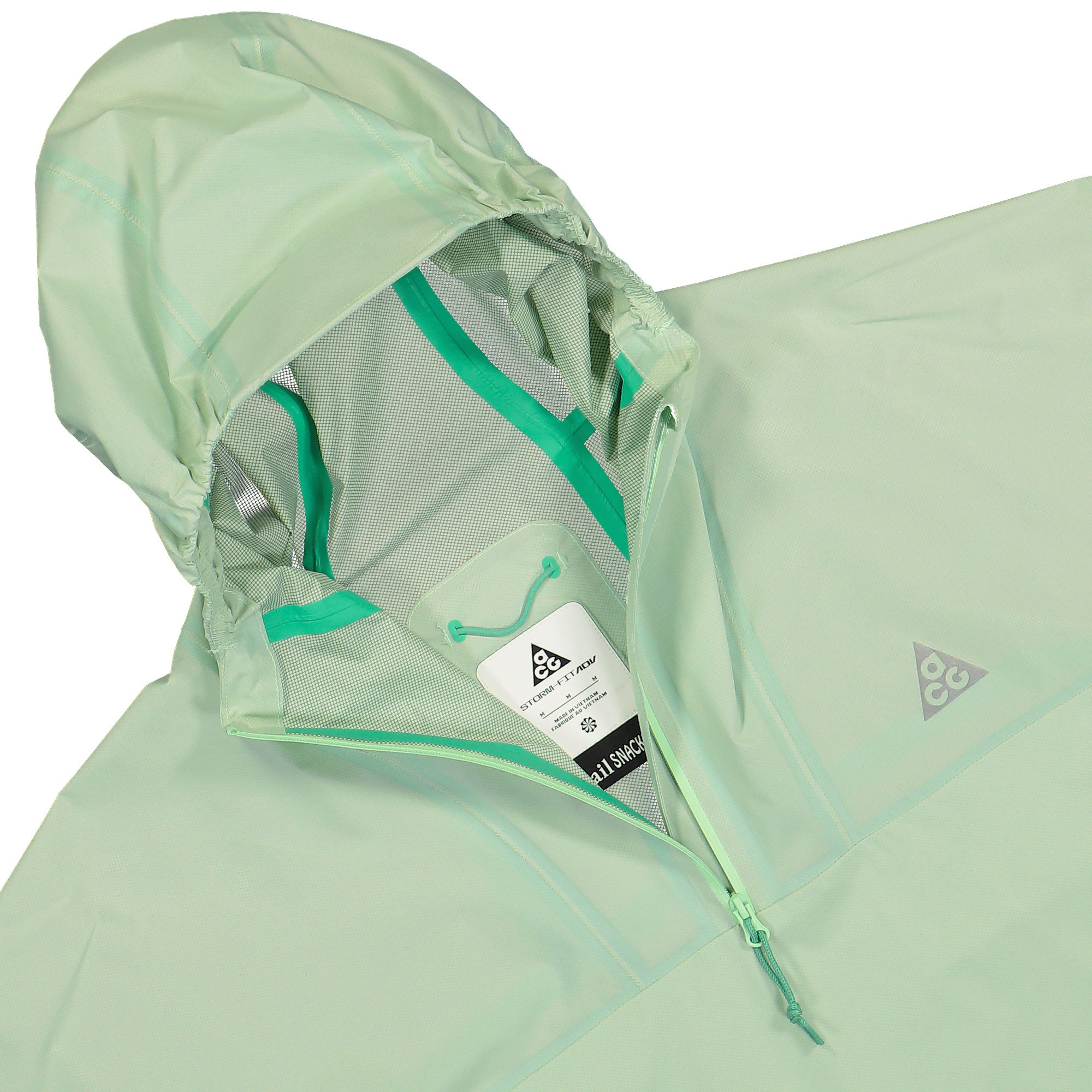 Nike ACG Trail Snacks Storm-FIT ADV Jacket Vapor Green / Reflective Silver Windbreaker Close-up | Overkill