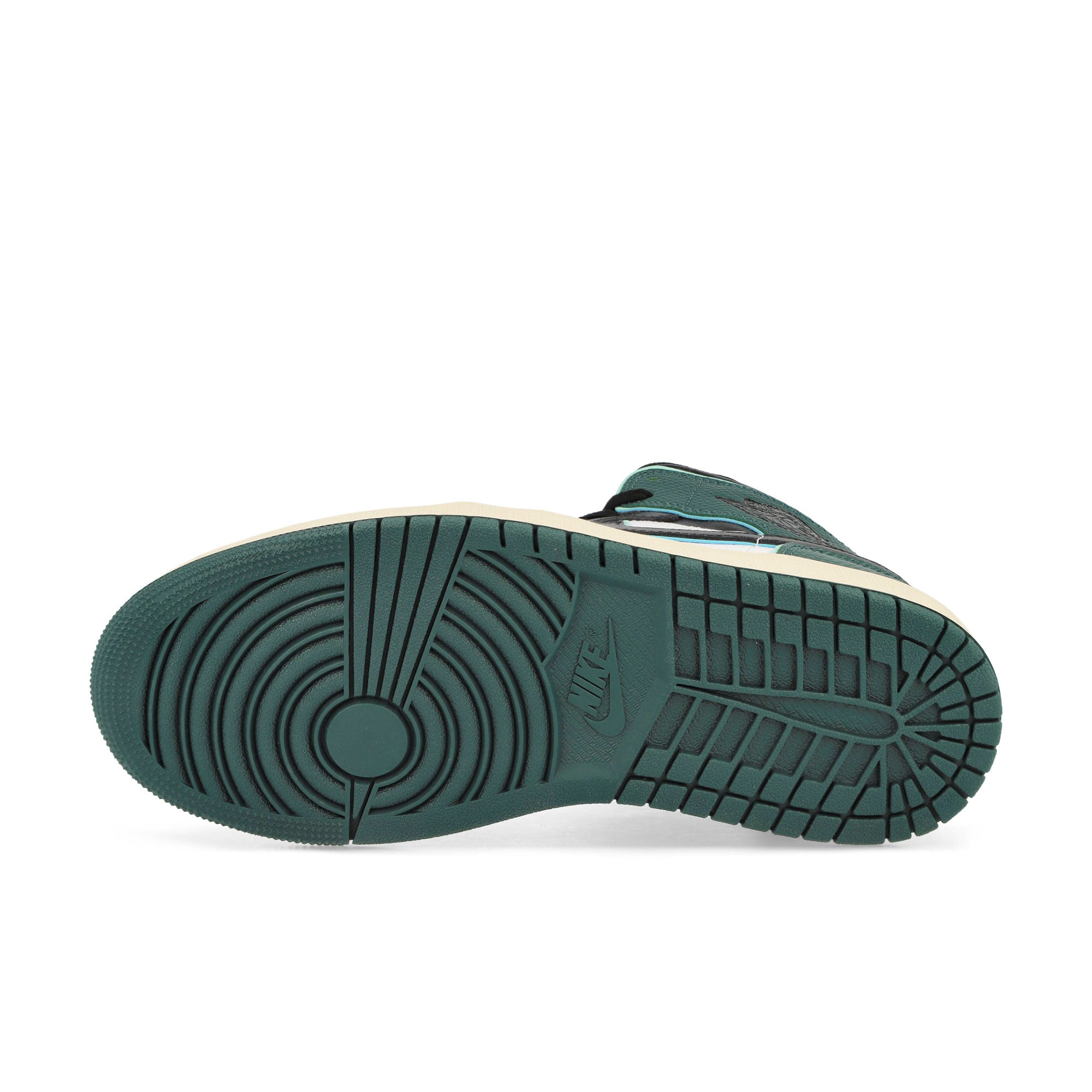 Jordan Wmns Air Jordan 1 Mid SE White / Black - Light Dew - Oxidized Green Mid Top Sneakers Detail View 1 | Overkill