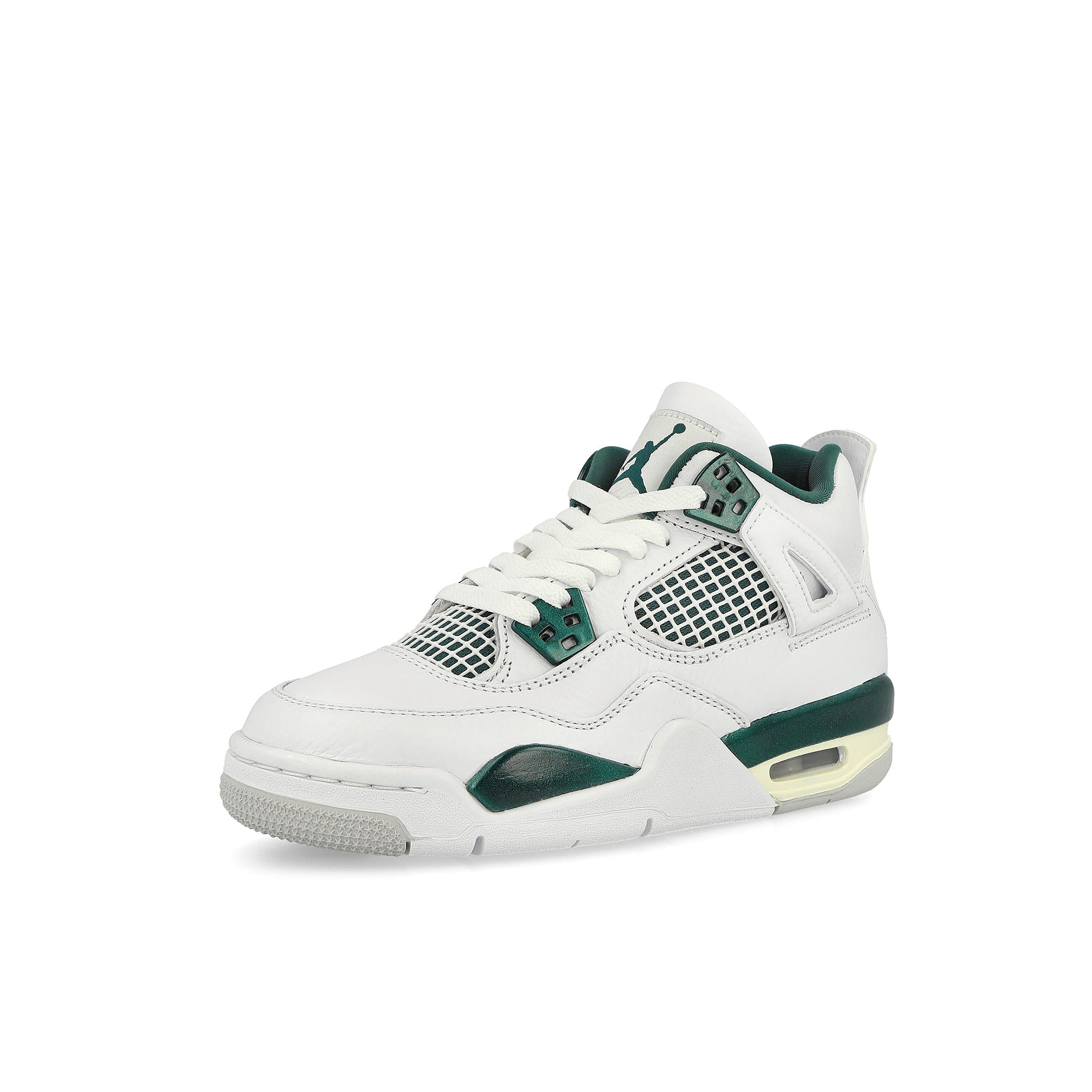 Jordan Air Jordan 4 Retro GS White/Oxidized Green-White-Neutral Grey High Top Sneakers Close Up | Overkill
