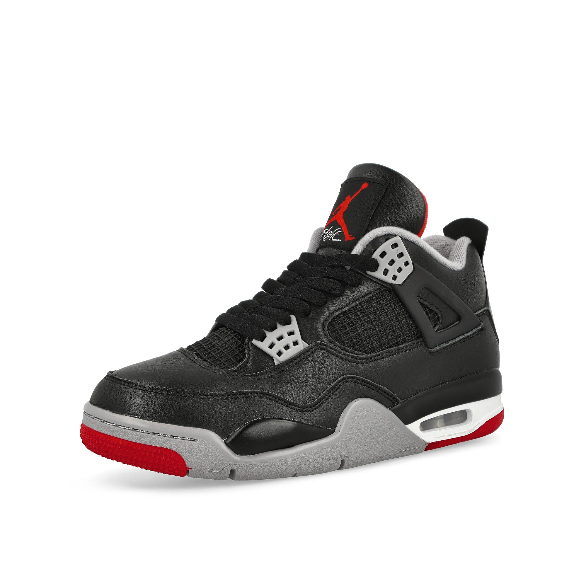 Jordan Air Jordan 4 Retro Black / Fire Red - Cement Grey - Summit White Sneakers Close Up | Overkill