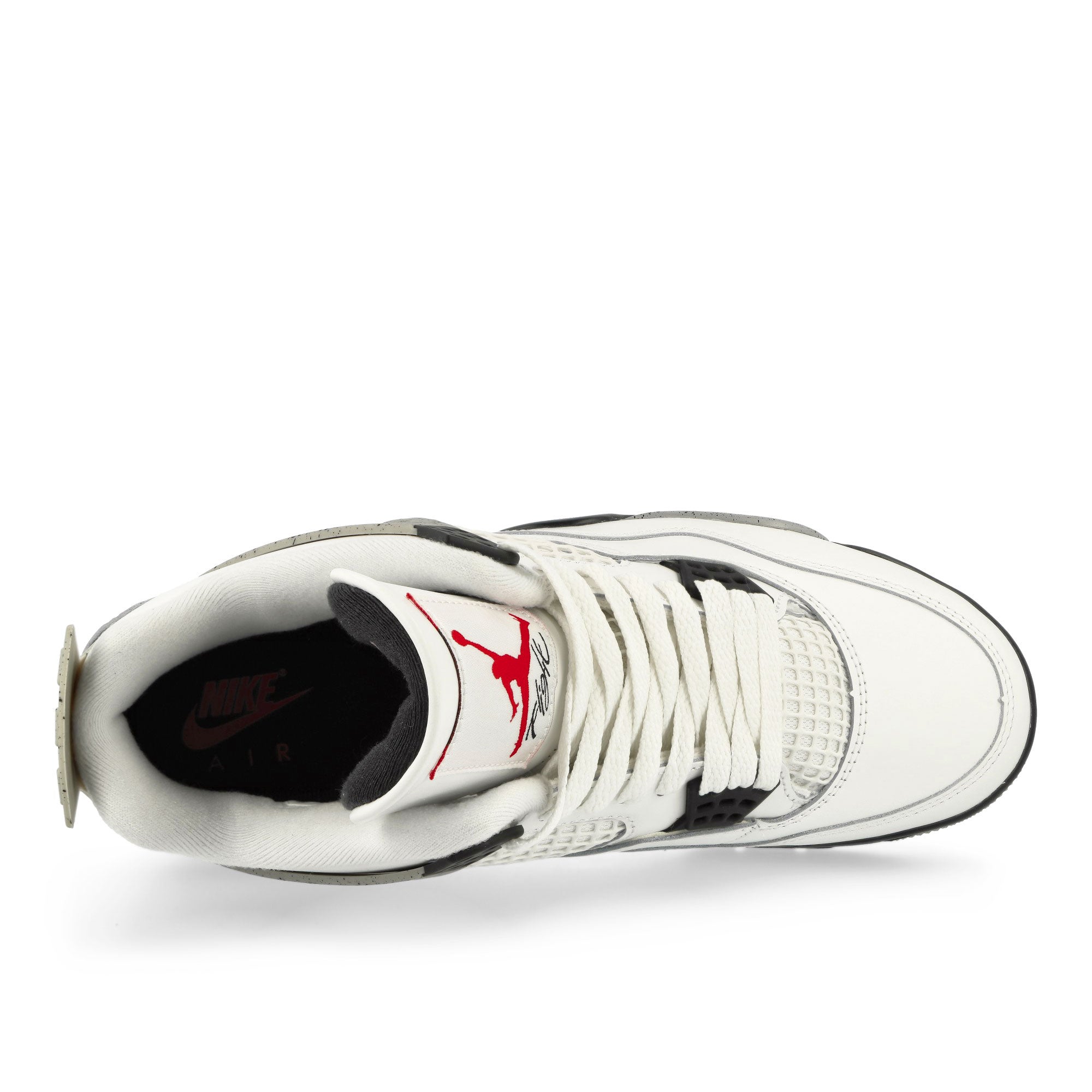 Jordan 4 Retro Summit White / Fire Red - Cement Grey - Black Low Top Sneakers Detail View 6 | Overkill