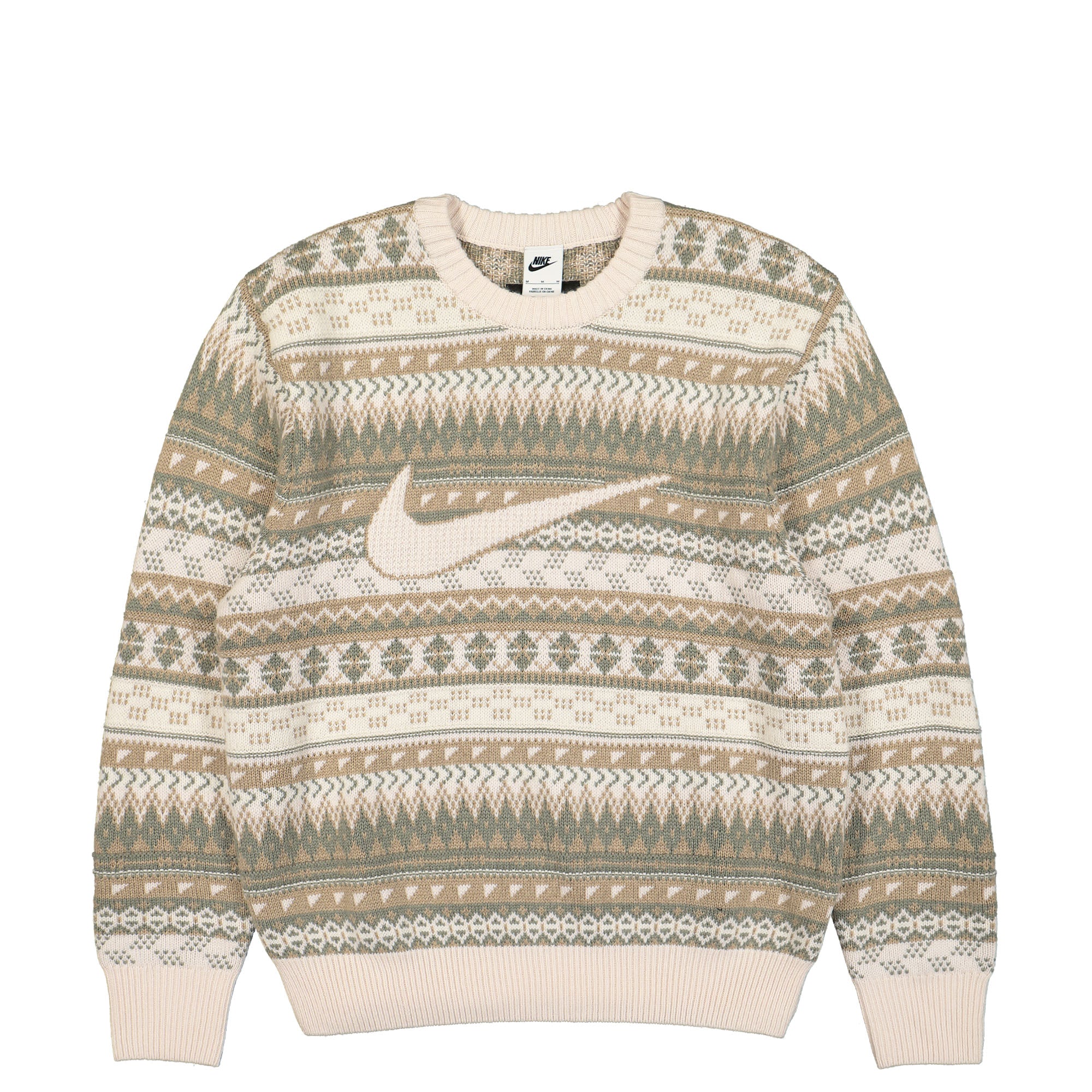 Nike Life Fair Isle Swoosh Sweater Light Orewood Brown / Sail / Khaki Sweatshirts FZ0125 105 | Overkill