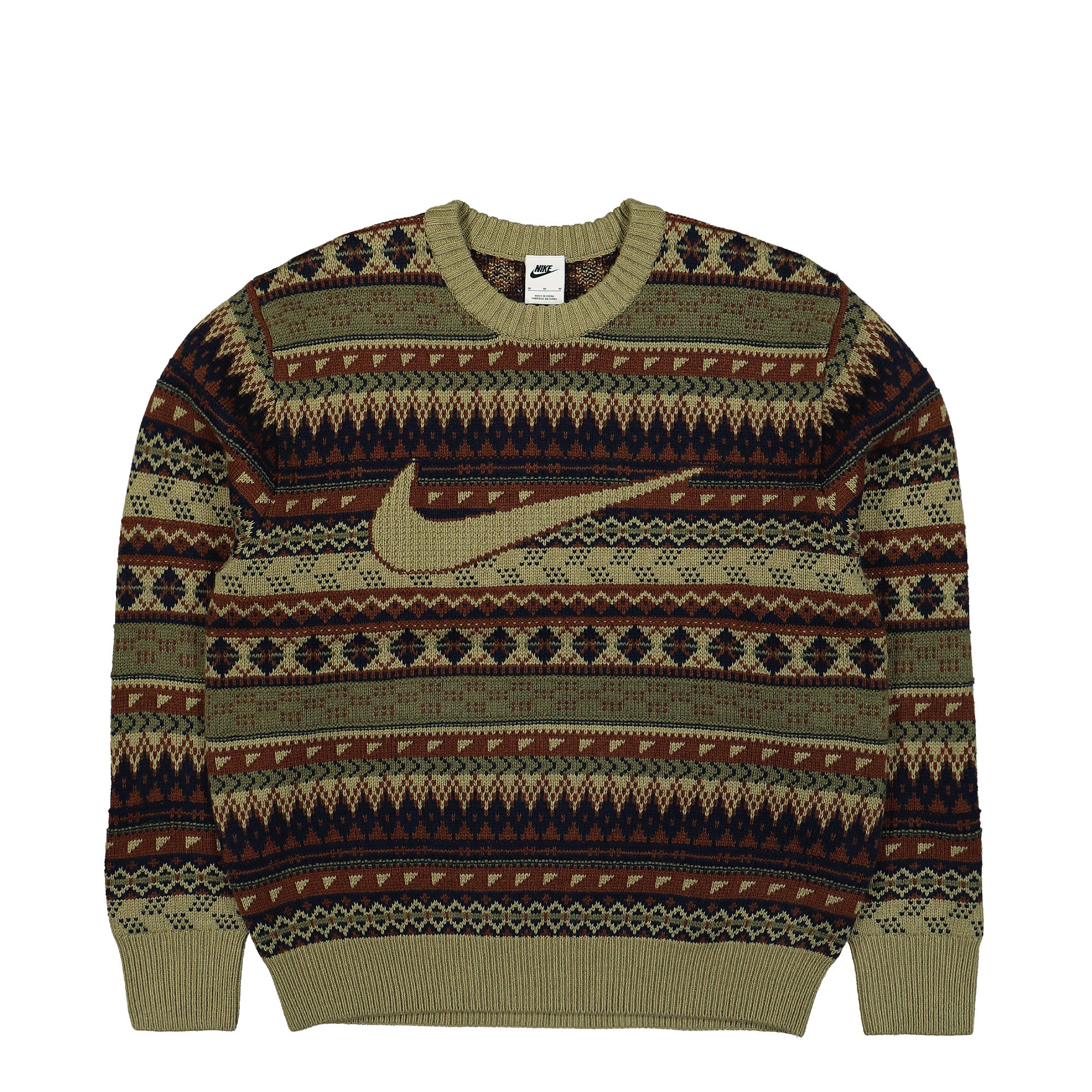 Nike Life Fair Isle Swoosh Sweater Neutral Olive Sweatshirts FZ0125 276 | Overkill