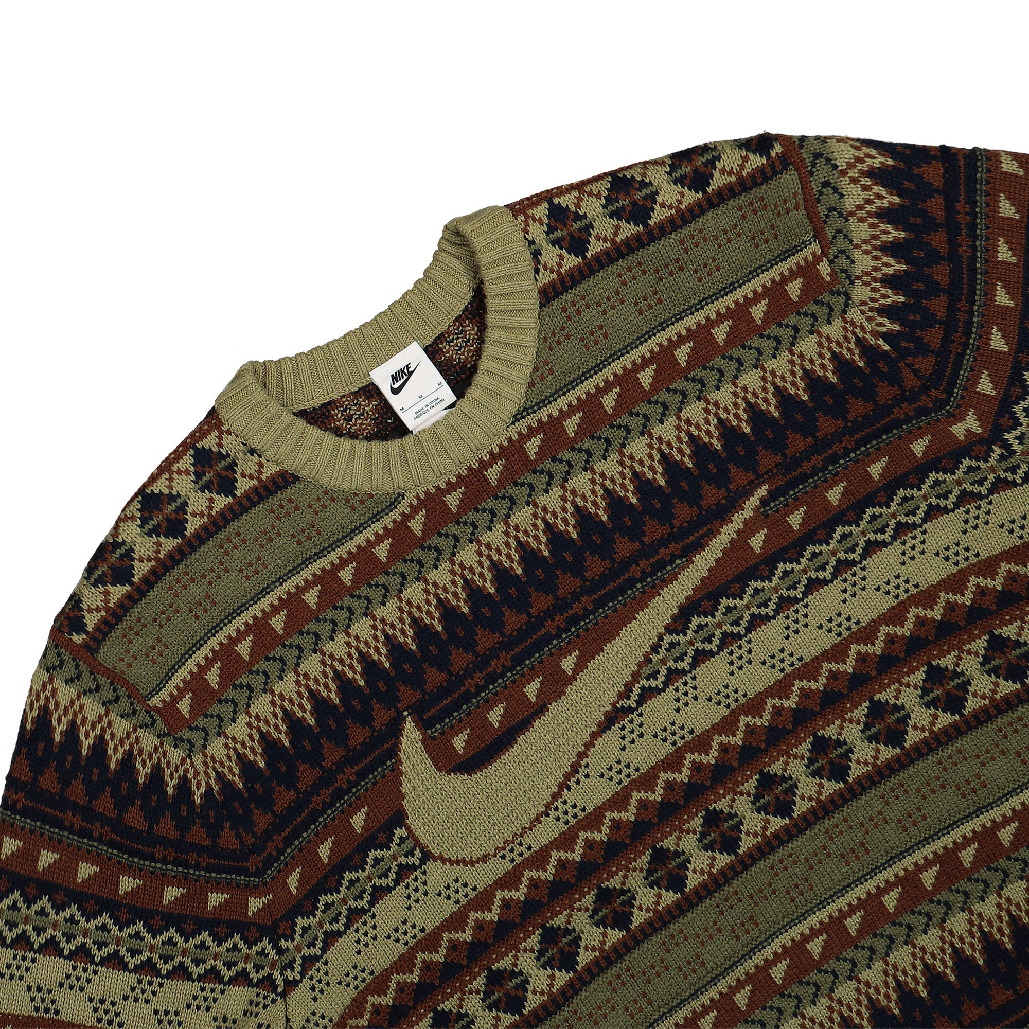 Nike Life Fair Isle Swoosh Sweater Neutral Olive Sweatshirts Detail view 2 | Overkill
