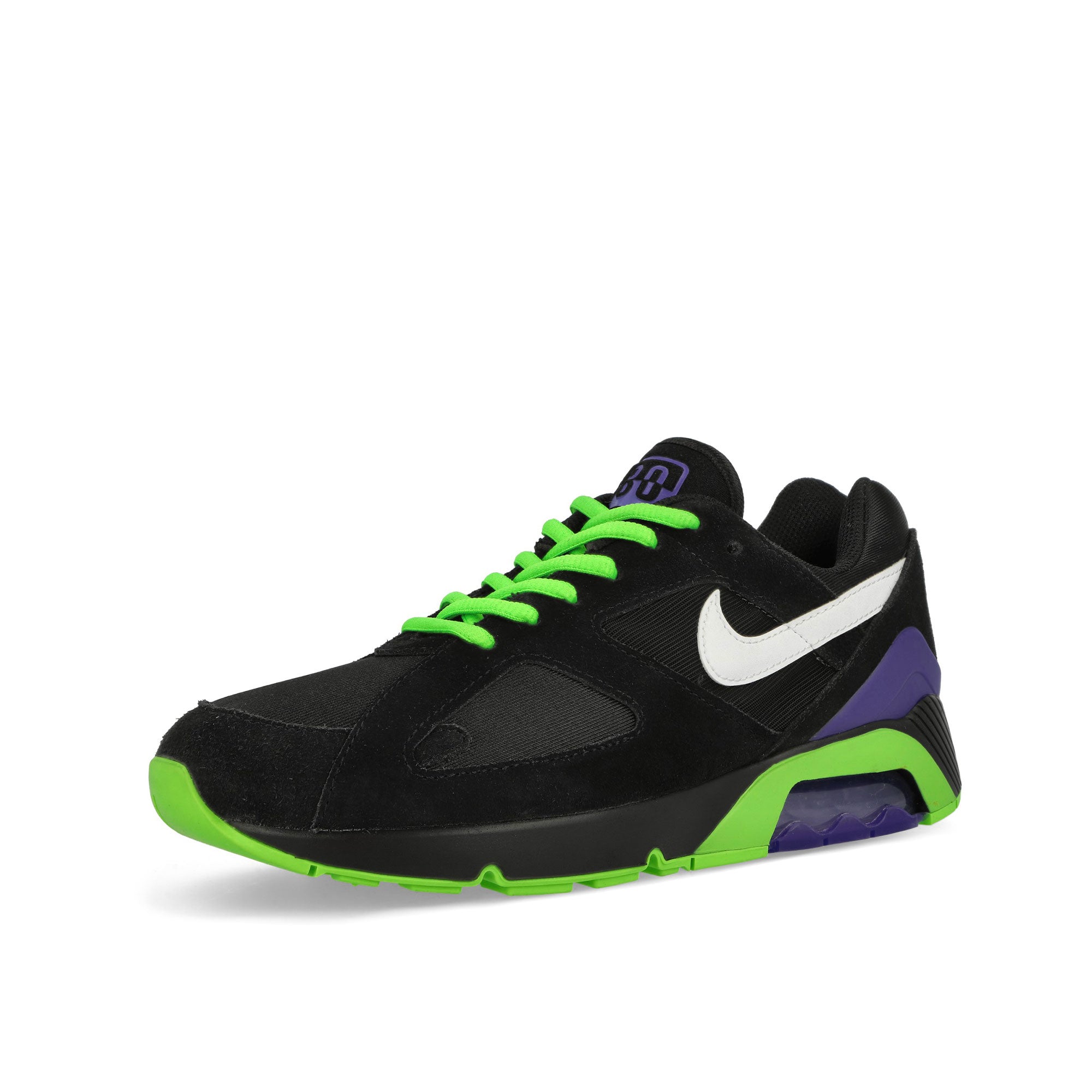 Nike Air Max 180 QS Black / White - Action Green - Persian Violet Low Top Sneakers Close Up | Overkill