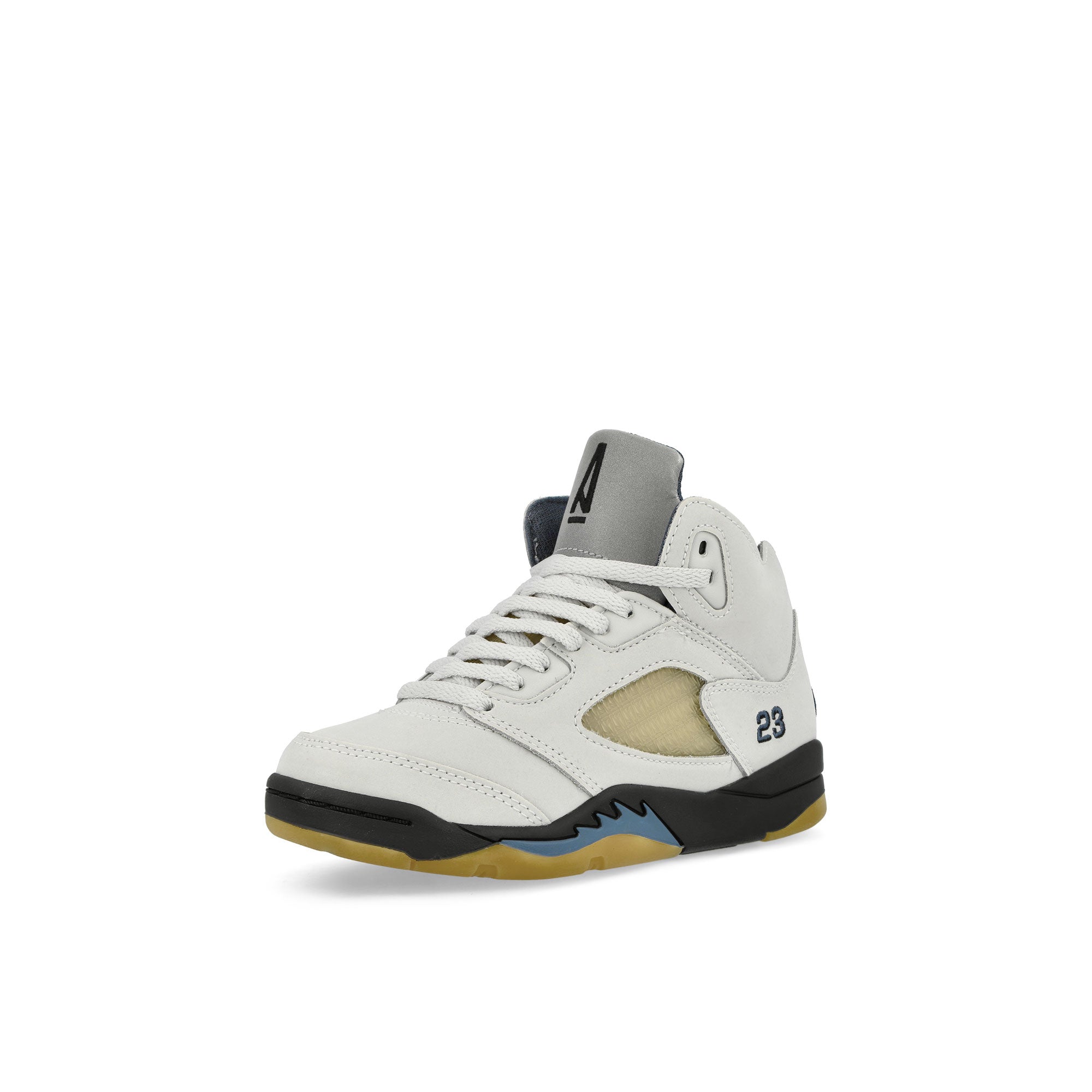 Jordan A Ma Maniere x Air Jordan 5 Retro SP PS Photon Dust-Black - Diffused Blue High Top Sneakers Close Up | Overkill