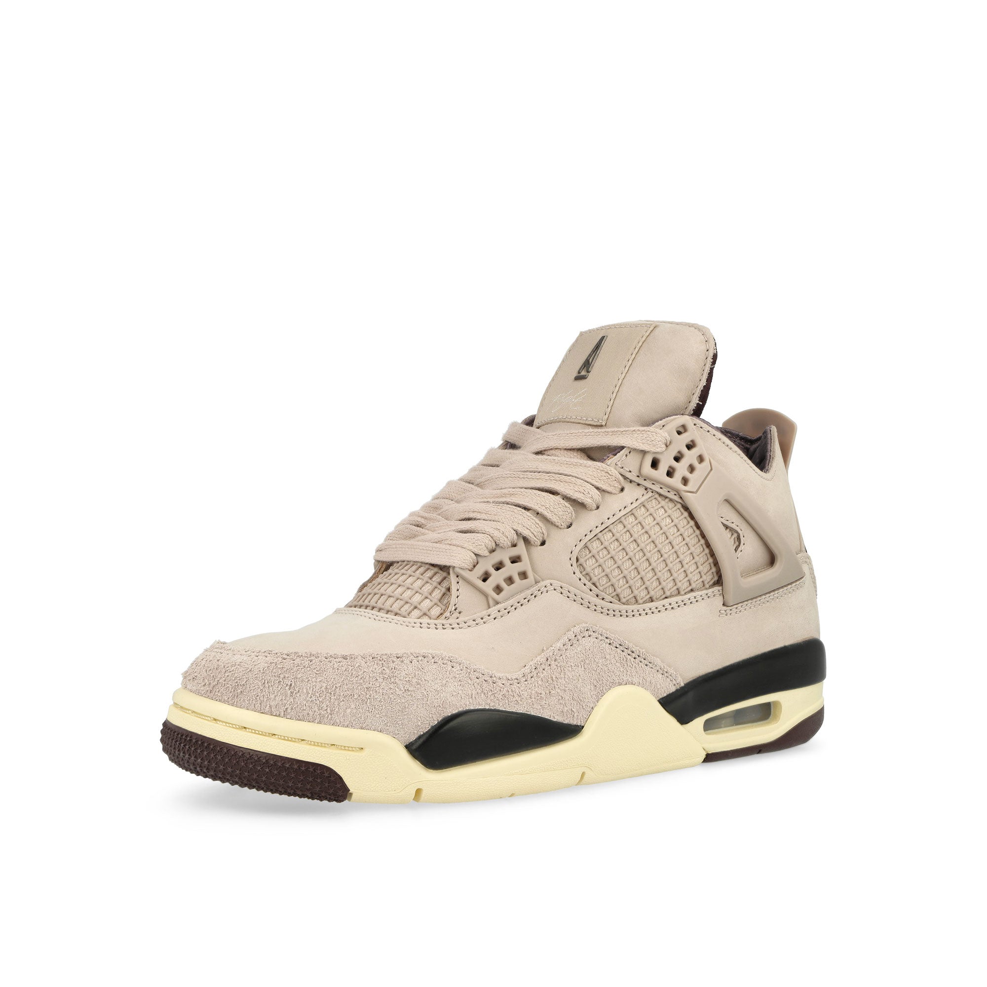 Jordan 4 Retro Fossil Stone / Mtlc Pewter - Burgundy Crush High Top Sneakers Close Up | Overkill