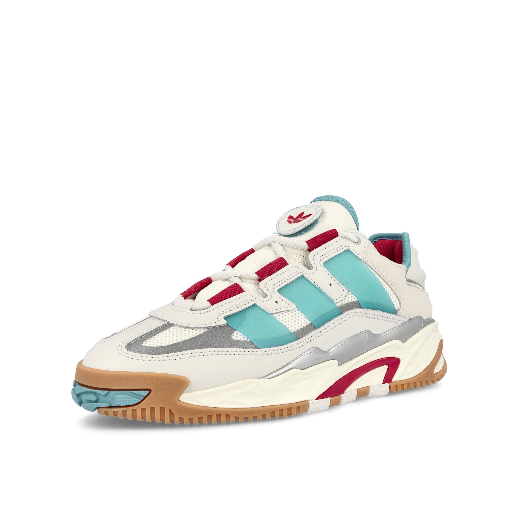 adidas Niteball Crystal White-Pre Blue-Silver Metallic Low Top Sneakers Close Up | Overkill