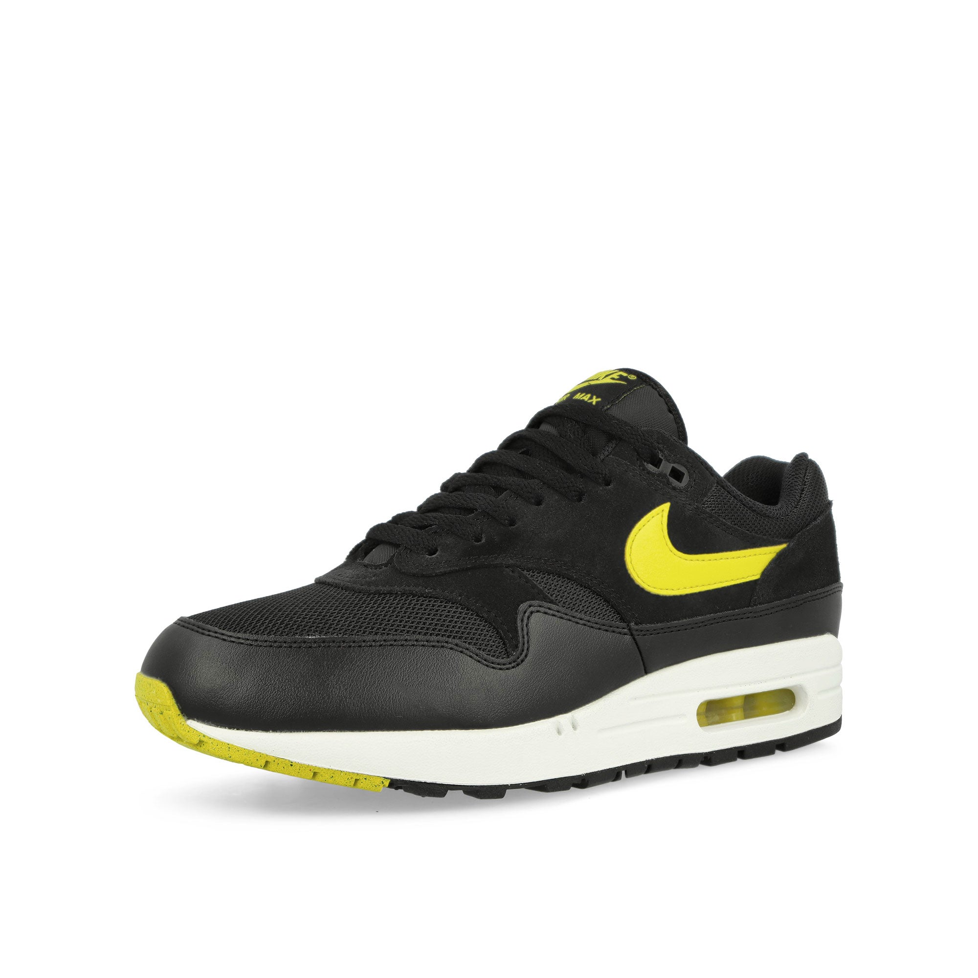 Nike Air Max 1 Essential Black / Opti Yellow-Summit White Low Top Sneakers Close Up | Overkill
