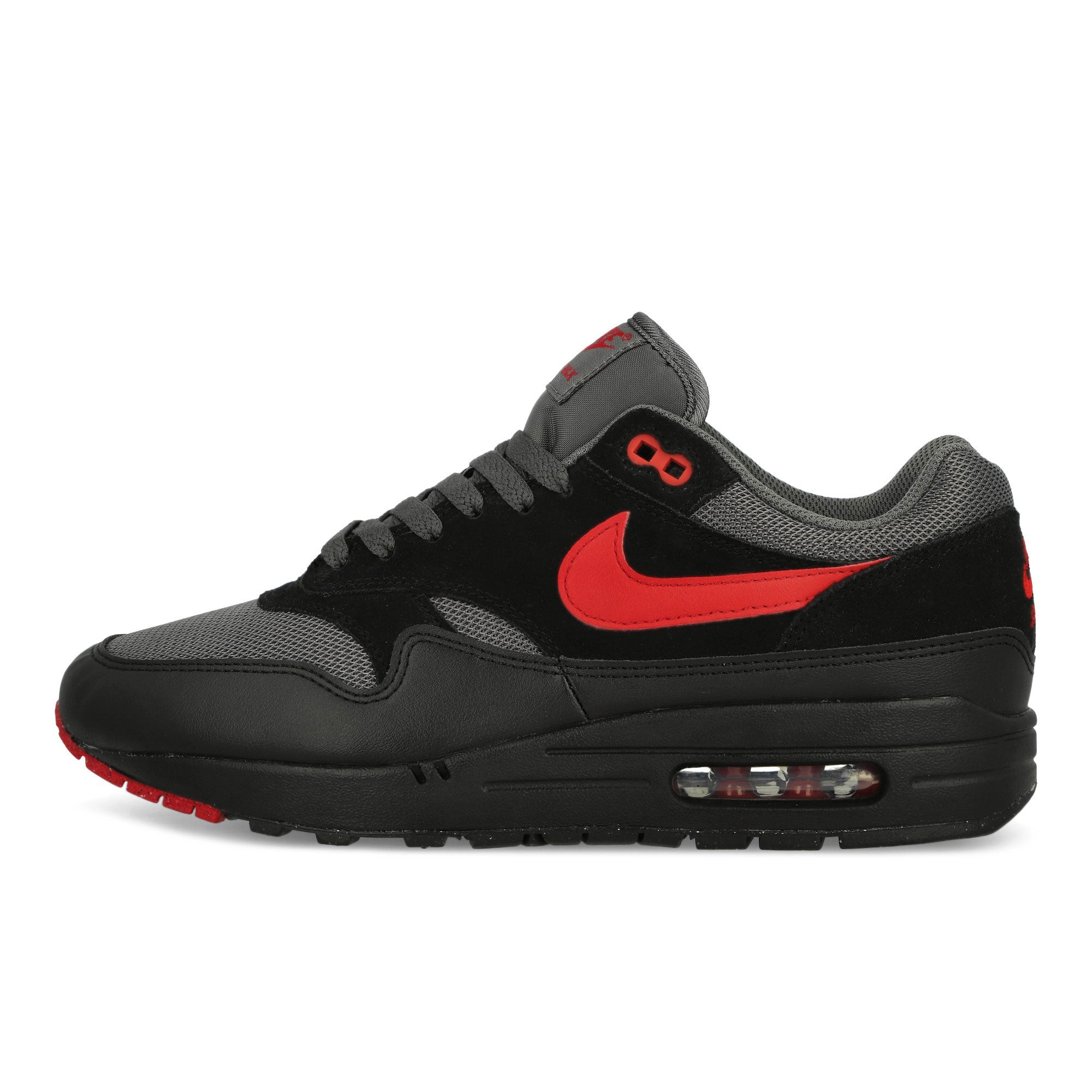 Nike Air Max 1 Essential Black / University Red - Iron Grey Low Top Sneakers FZ5808 008 | Overkill