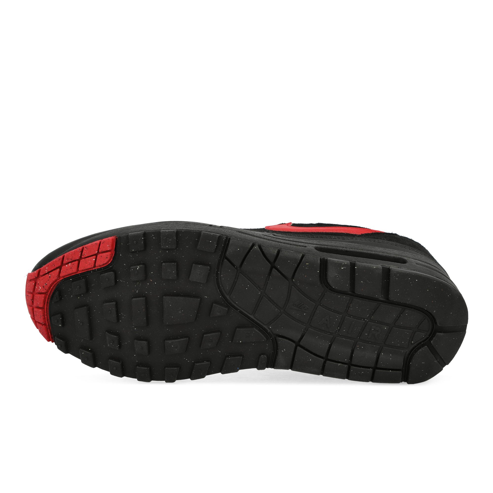 Nike Air Max 1 Essential Black / University Red - Iron Grey Low Top Sneakers Detail View 1 | Overkill