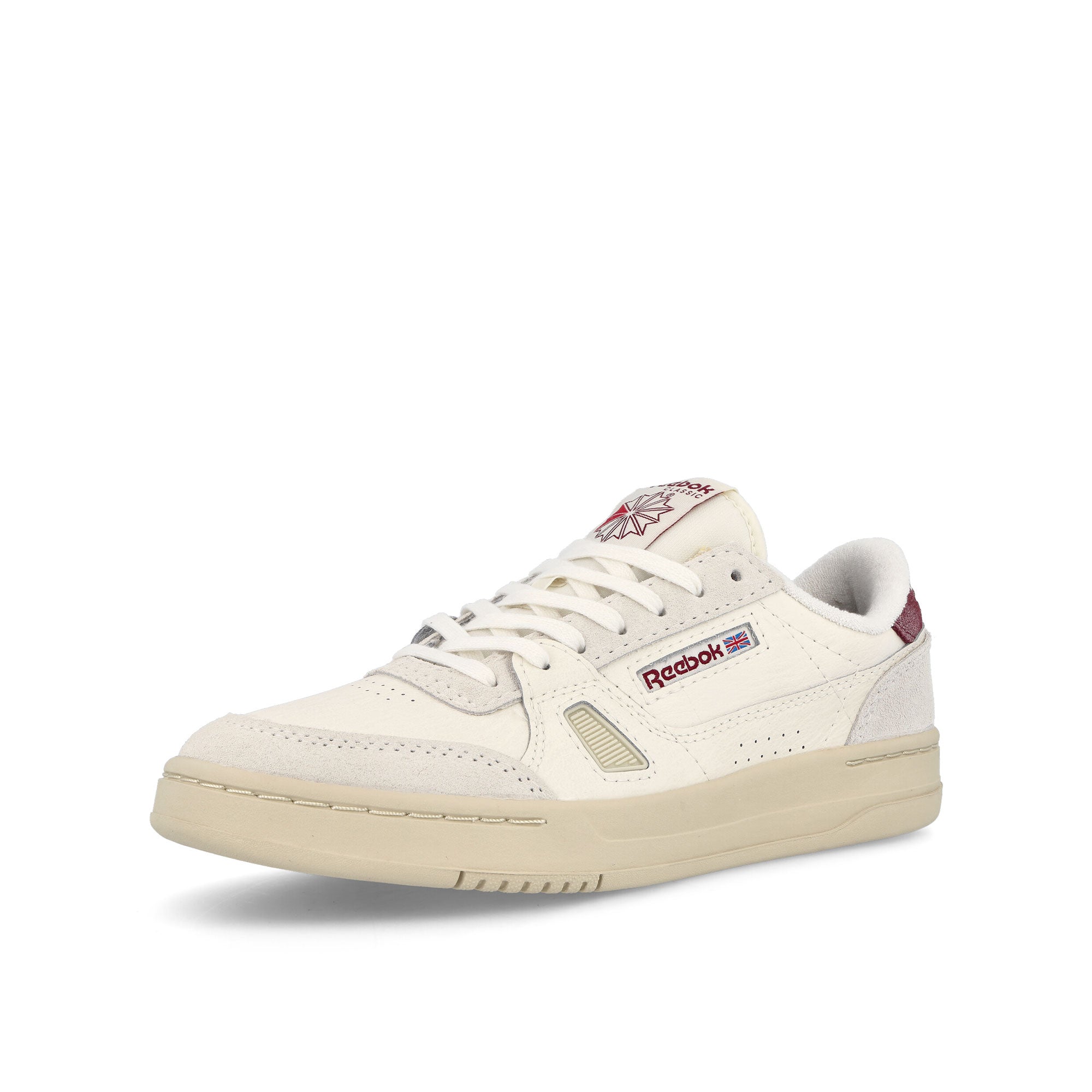 Reebok LT Court Chalk / Chalk / Classic Burgundy Low Top Sneakers Close Up | Overkill