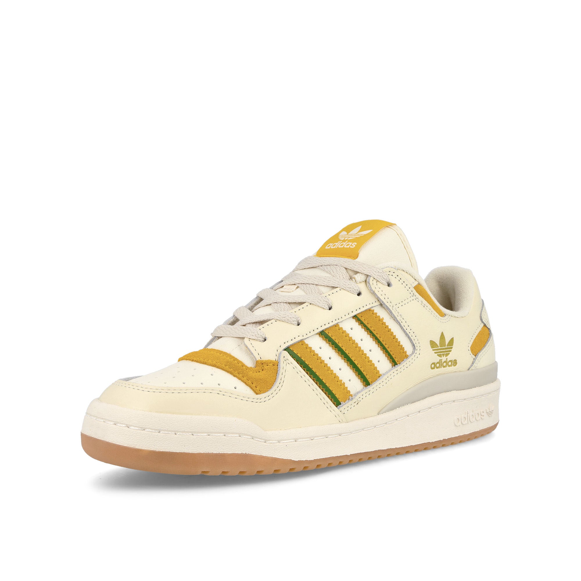 adidas Forum Low Cassic Cream White-Bold Gold-Crew Green Low Top Sneakers Close Up | Overkill