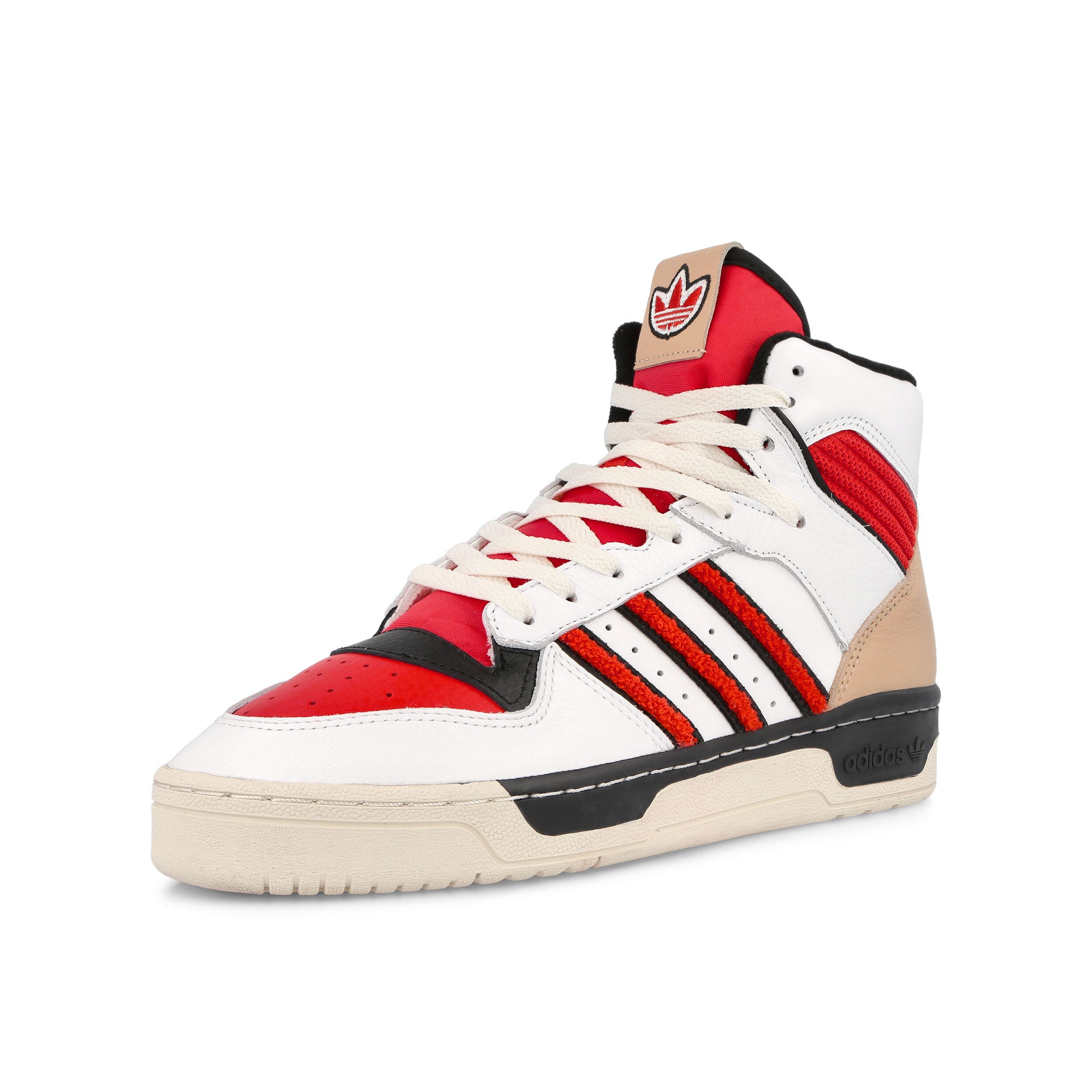 adidas Rivalry Hi Footwear White-Glory Red-Core Black High Top Sneakers Close Up | Overkill