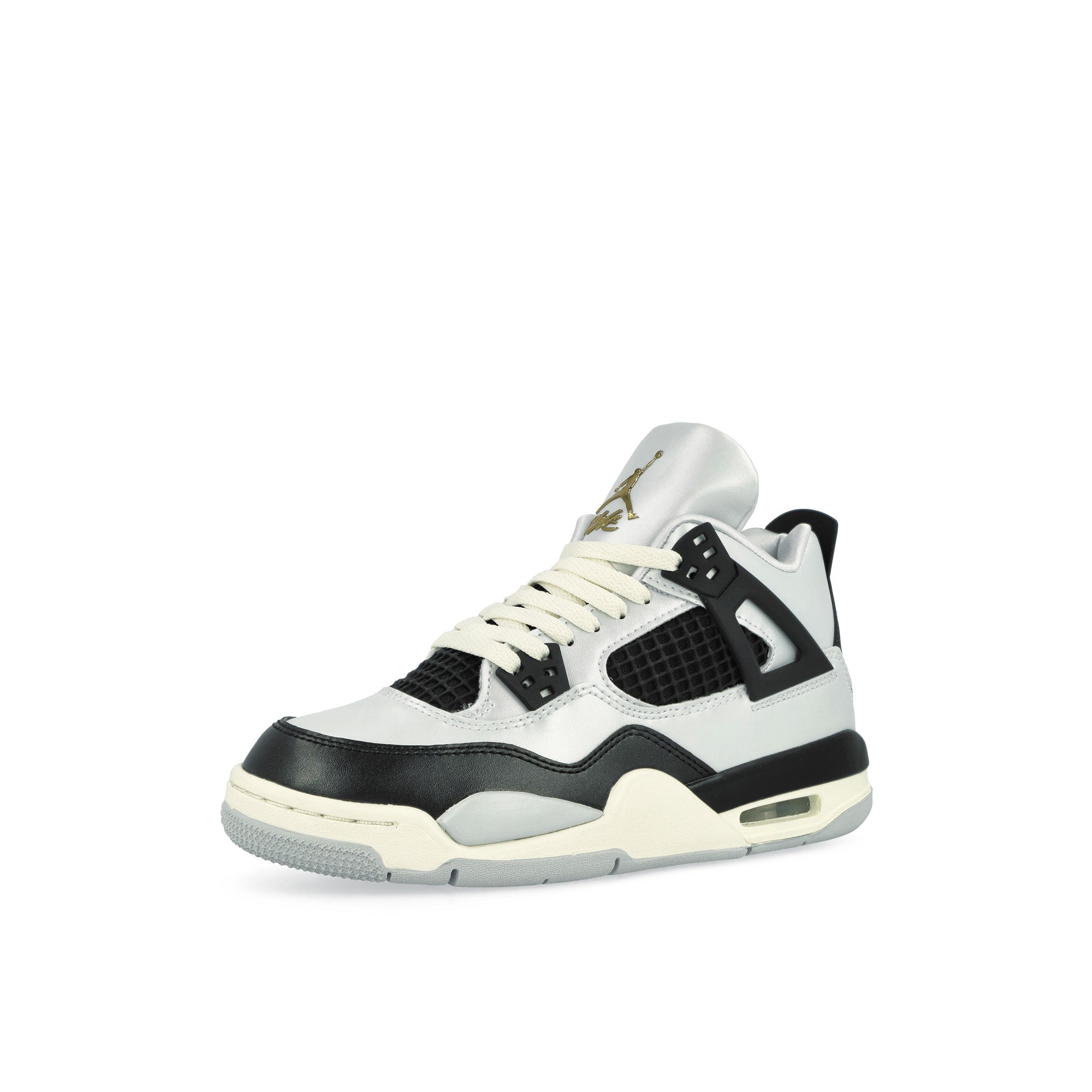 Jordan Air Jordan 4 Retro GS Pure Platinum / Metallic Gold - Black - Sail High Top Sneakers Close Up | Overkill