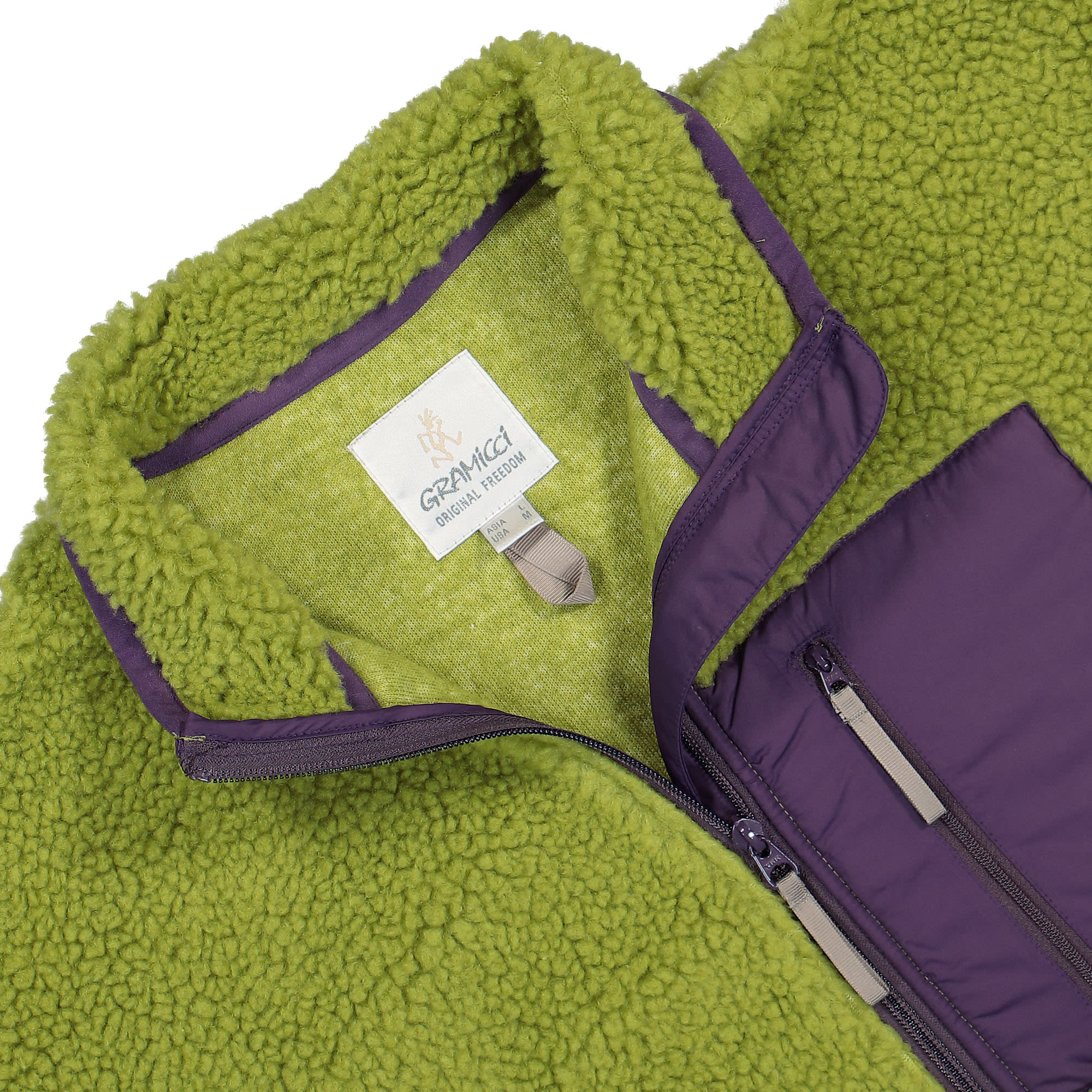 Gramicci Sherpa Jacket Dusted Lime Fleece Jackets Close-up | Overkill
