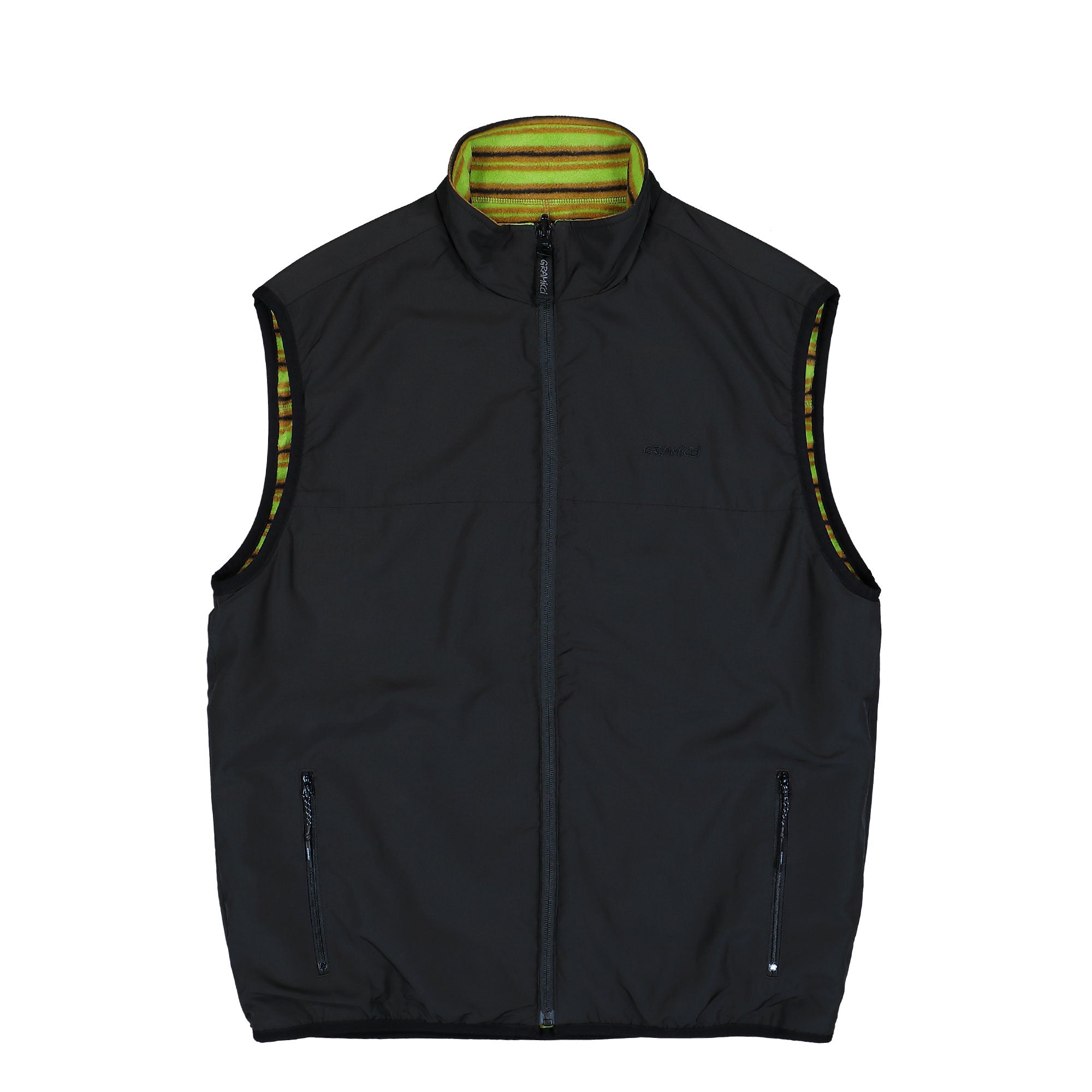Gramicci Thermal Fleece Reversible Vest Chartreuse Stripe Vests G5FU-J005 Detail View 5 | Overkill