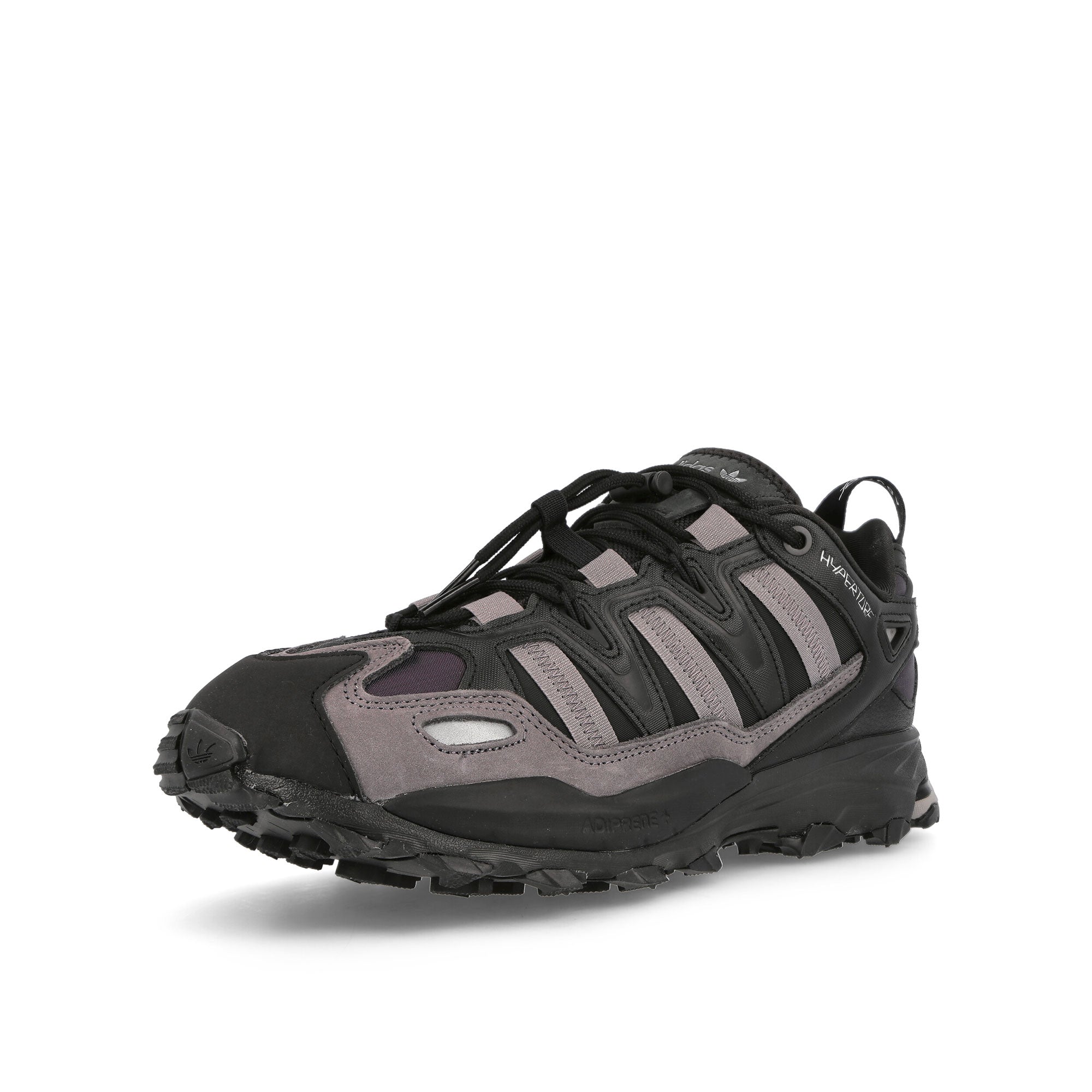 adidas Hyperturf Core Black-Silver Metallic-Trace Grey Low Top Sneakers Close Up | Overkill