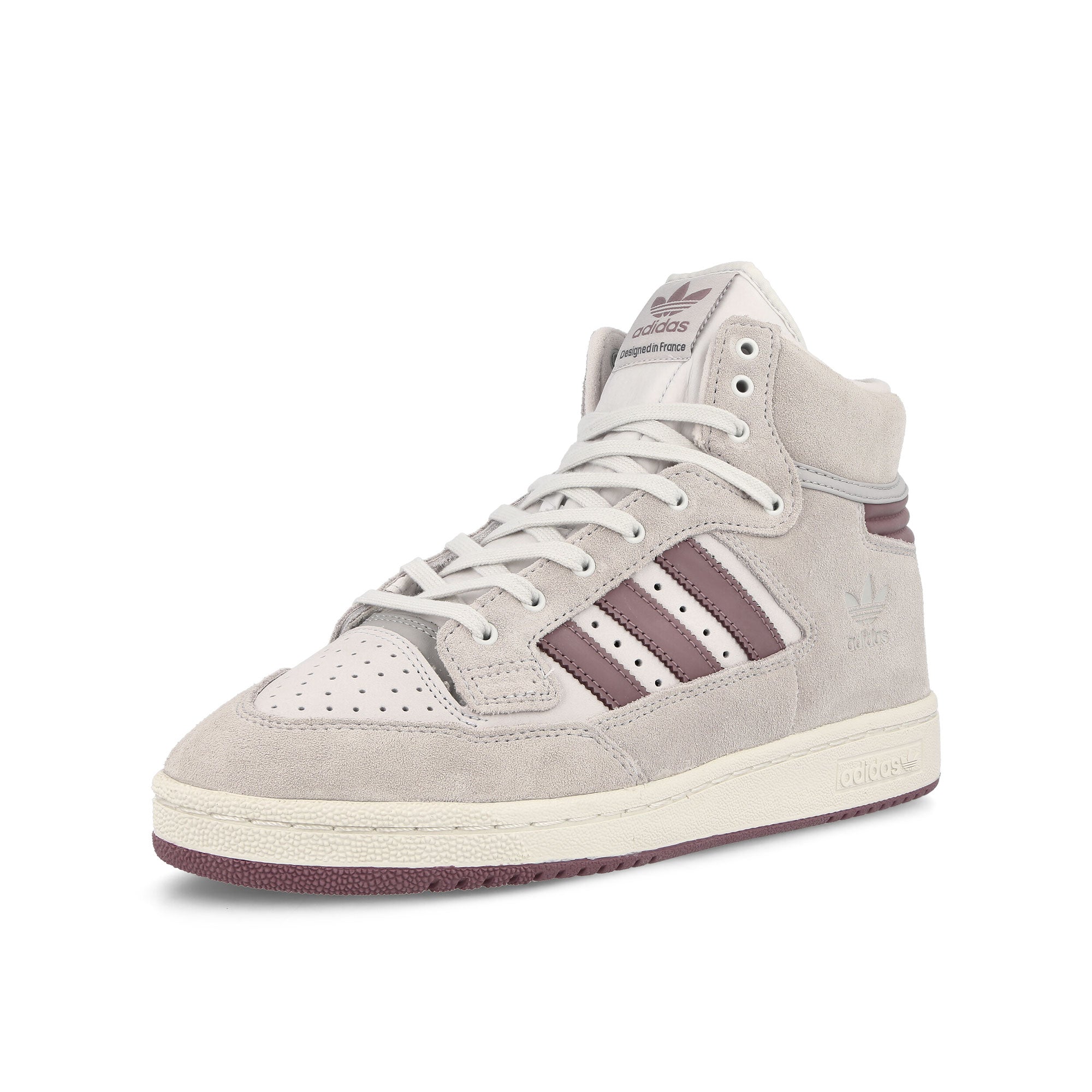 adidas Centennial 85 Hi Crystal White-Purple-Burgundy High Top Sneakers Close Up | Overkill