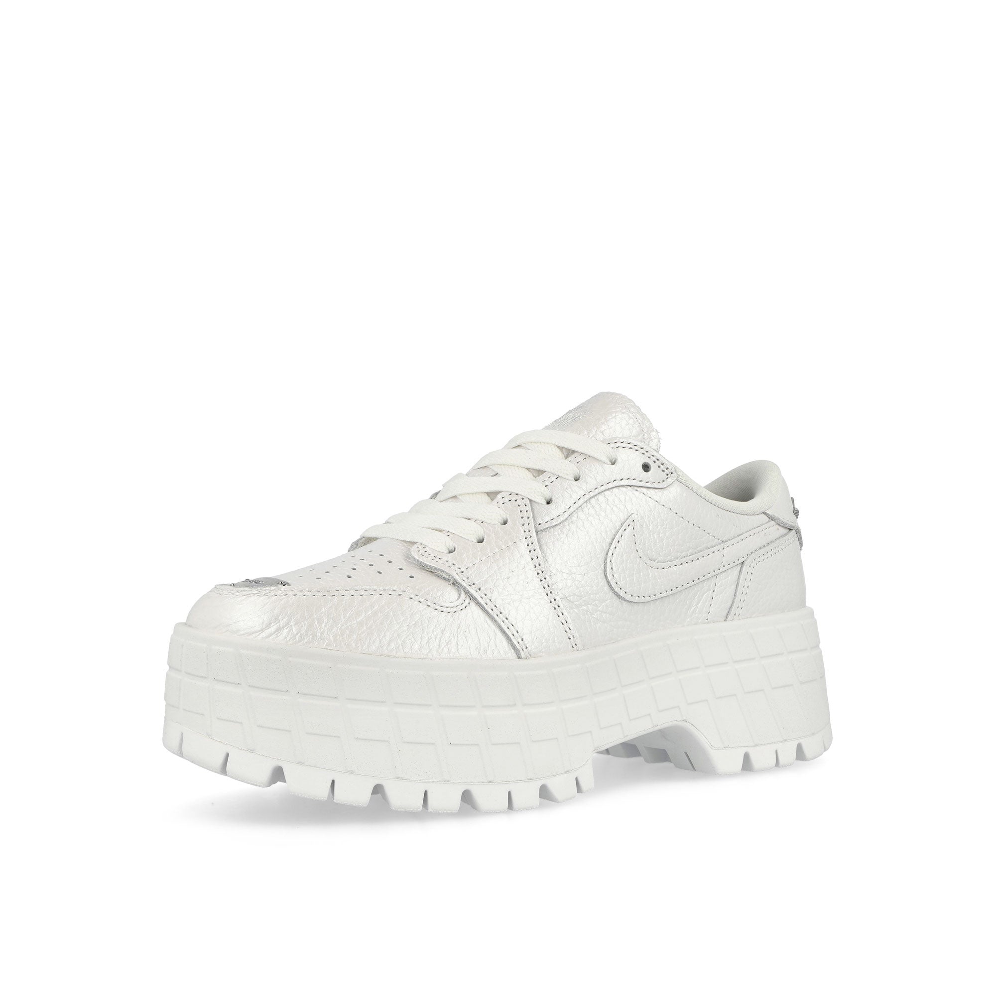 Jordan W Air Jordan 1 Brooklyn Low White / Metallic Silver Low Top Sneakers Close Up | Overkill