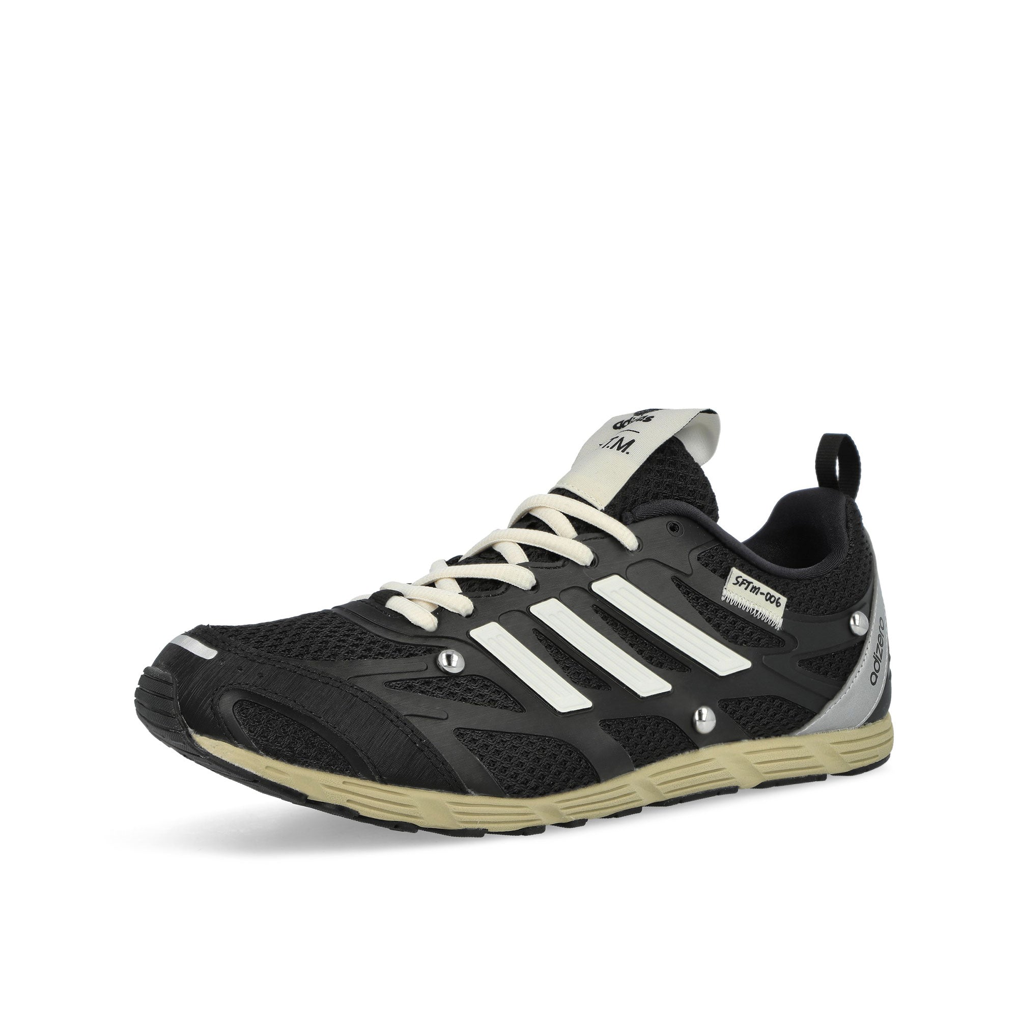 adidas Adizero PR Core Black / Cream White / Silver Metallic Low Top Sneakers HP3523 Close-up | Overkill