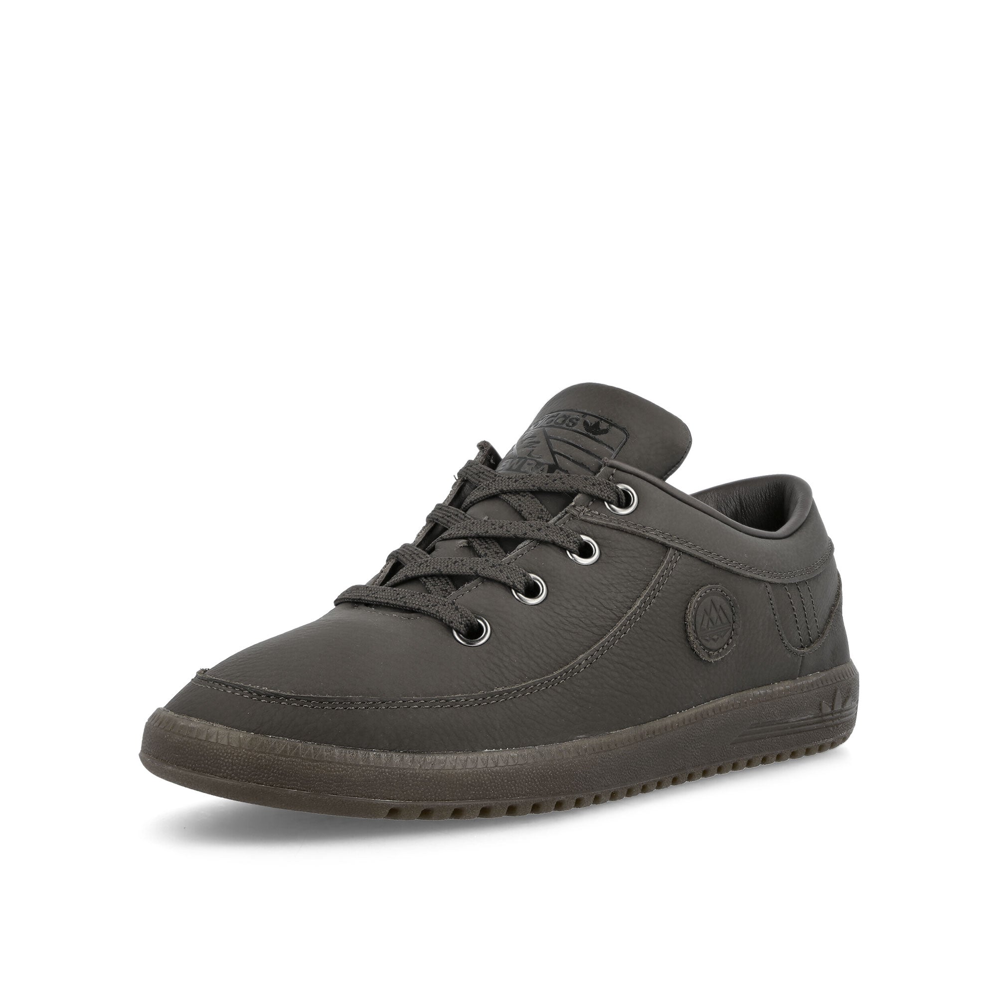 adidas Newrad SPZL Dark Brown-Gold Metallic-Gum Low Top Sneakers Close Up | Overkill