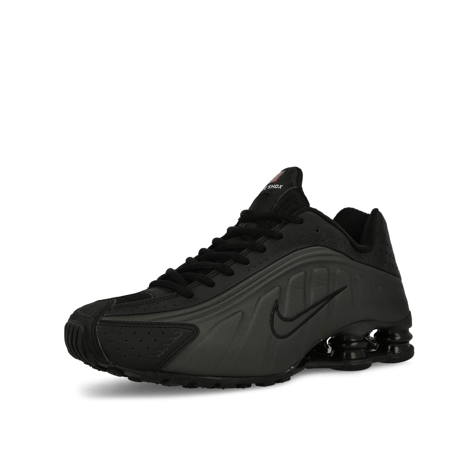 Nike Shox R4 Black / Black - Black - Bright Crimson Low Top Sneakers Close Up | Overkill