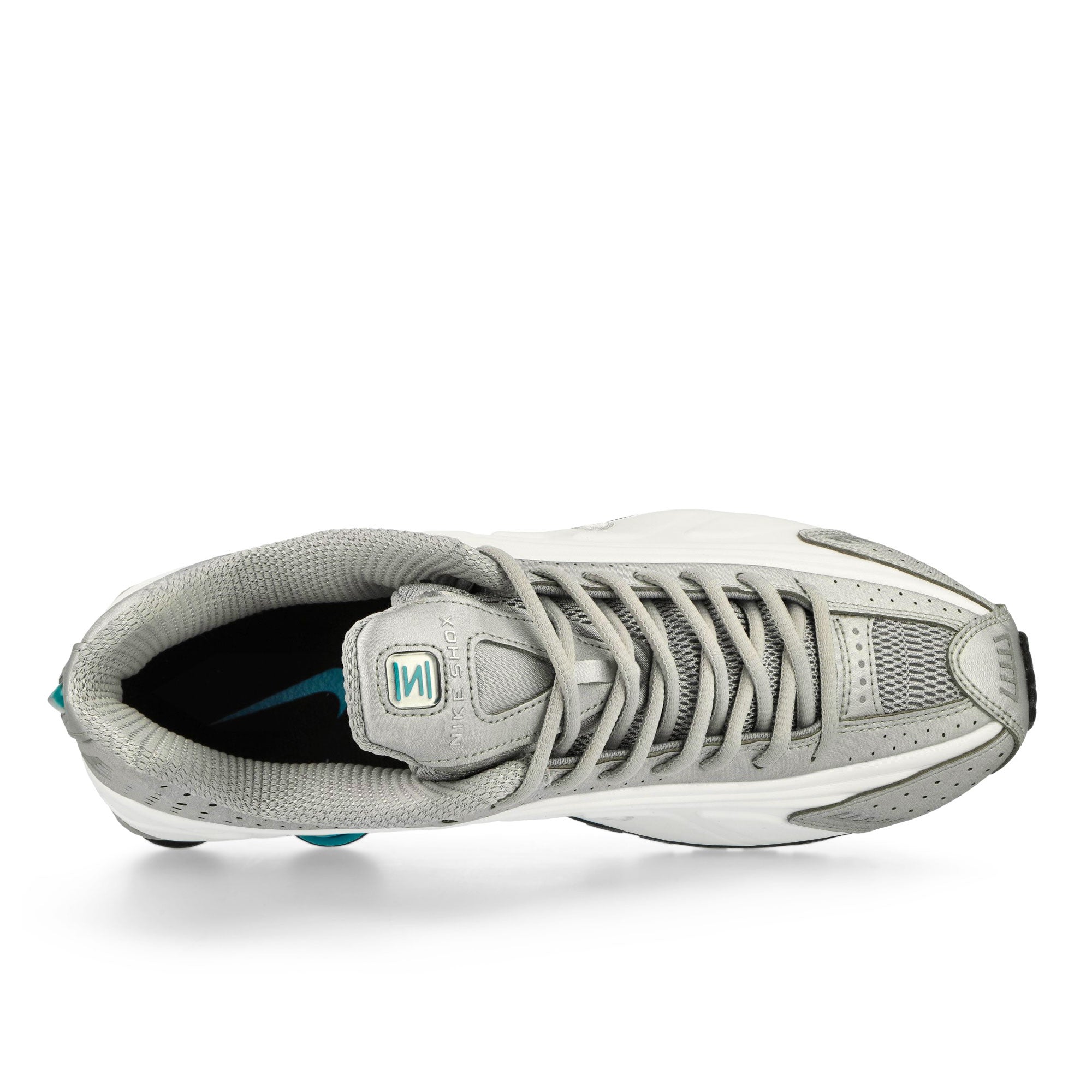 Nike Shox R4 Metallic Silver / Blue Lagoon - White Low Top Sneakers Detailfoto | Overkill