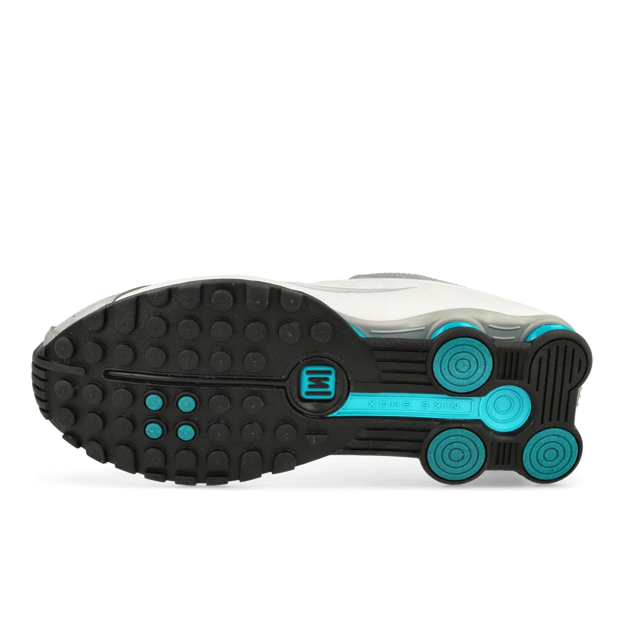 Nike Shox R4 Metallic Silver / Blue Lagoon - White Low Top Sneakers Detail View 1 | Overkill