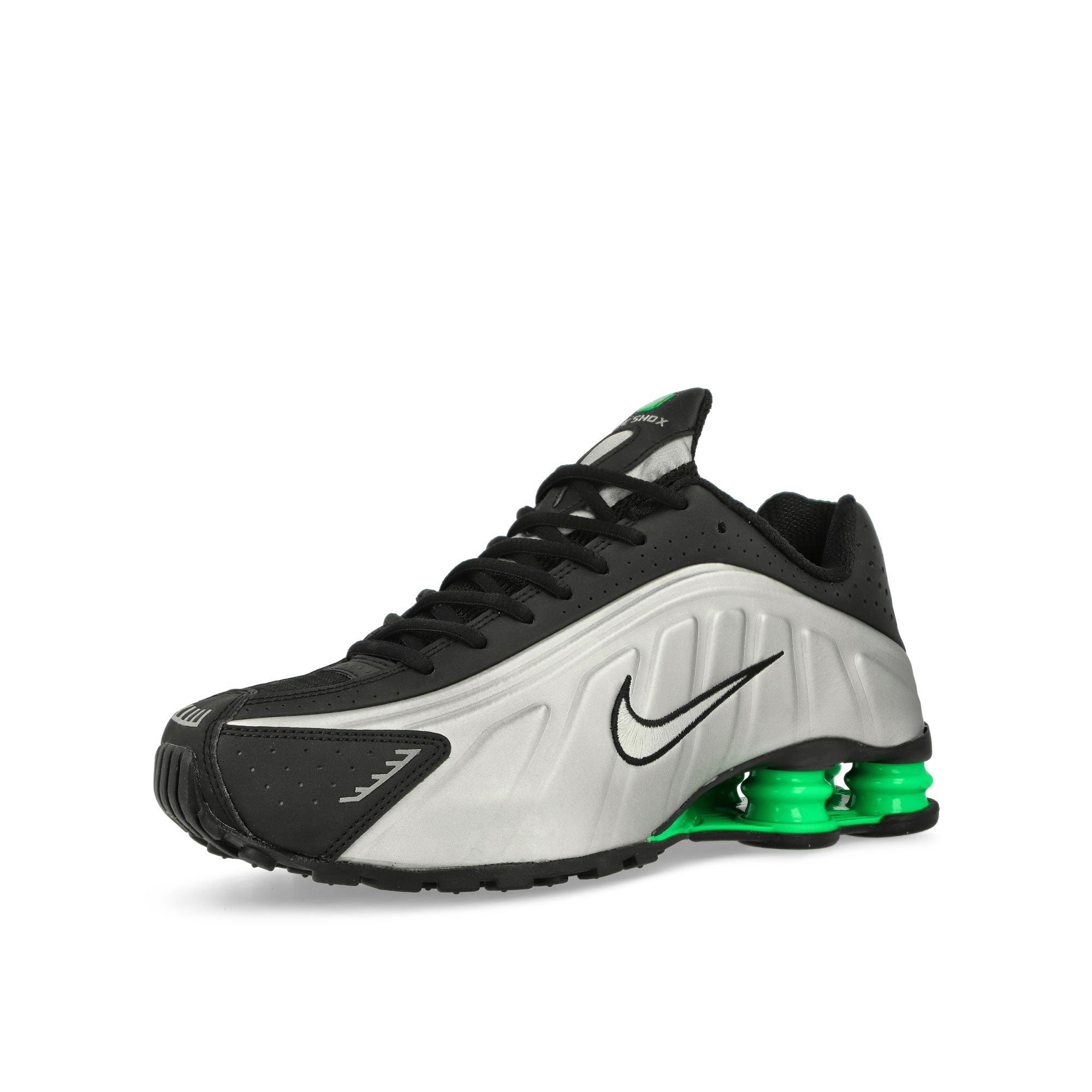 Nike Shox R4 Metallic Silver / Metallic Silver - Black - Green Low Top Sneakers HQ1988 006 Close-up | Overkill