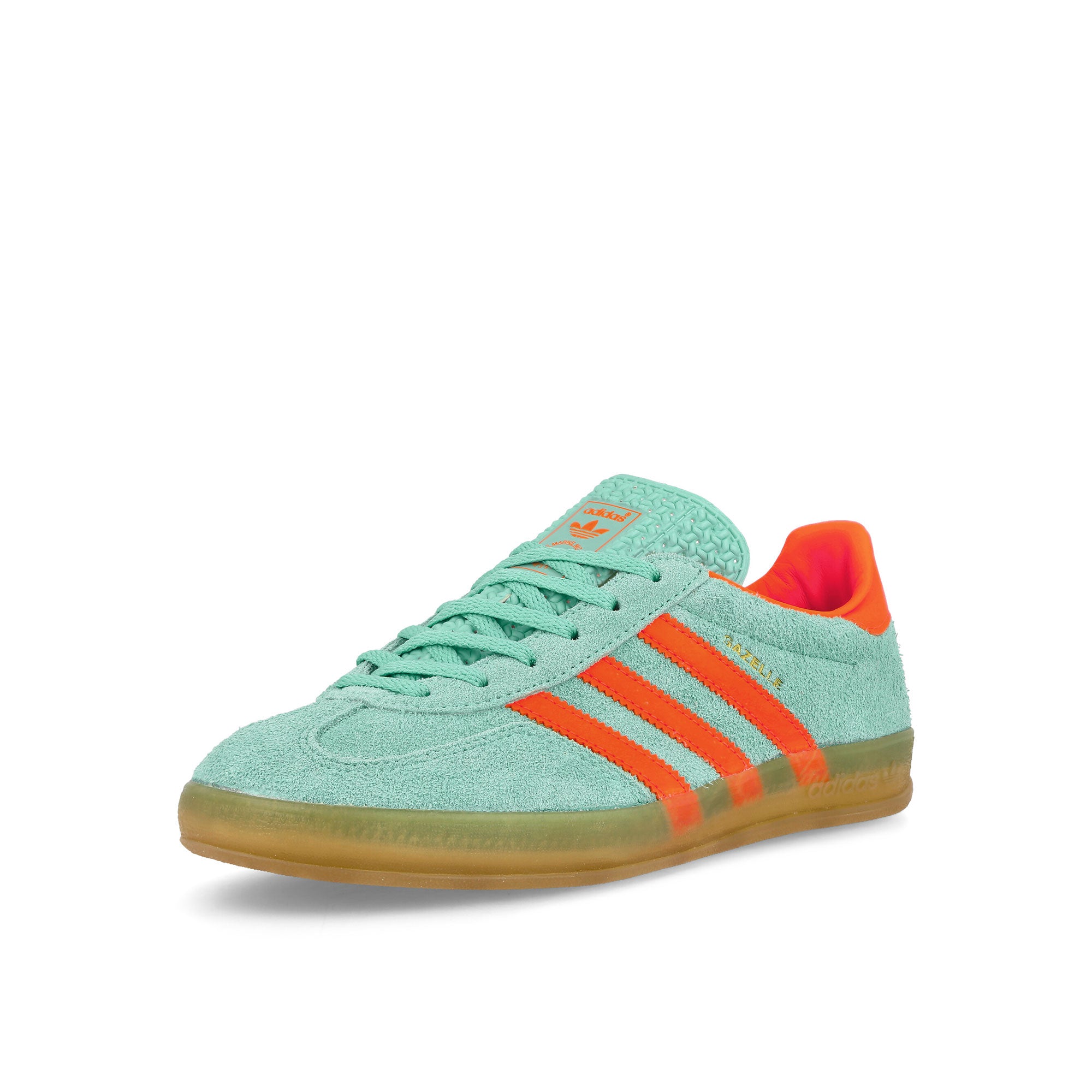 adidas Gazelle Indoor W Pulse Mint-Solar Orange-Gum Sneakers Close Up | Overkill