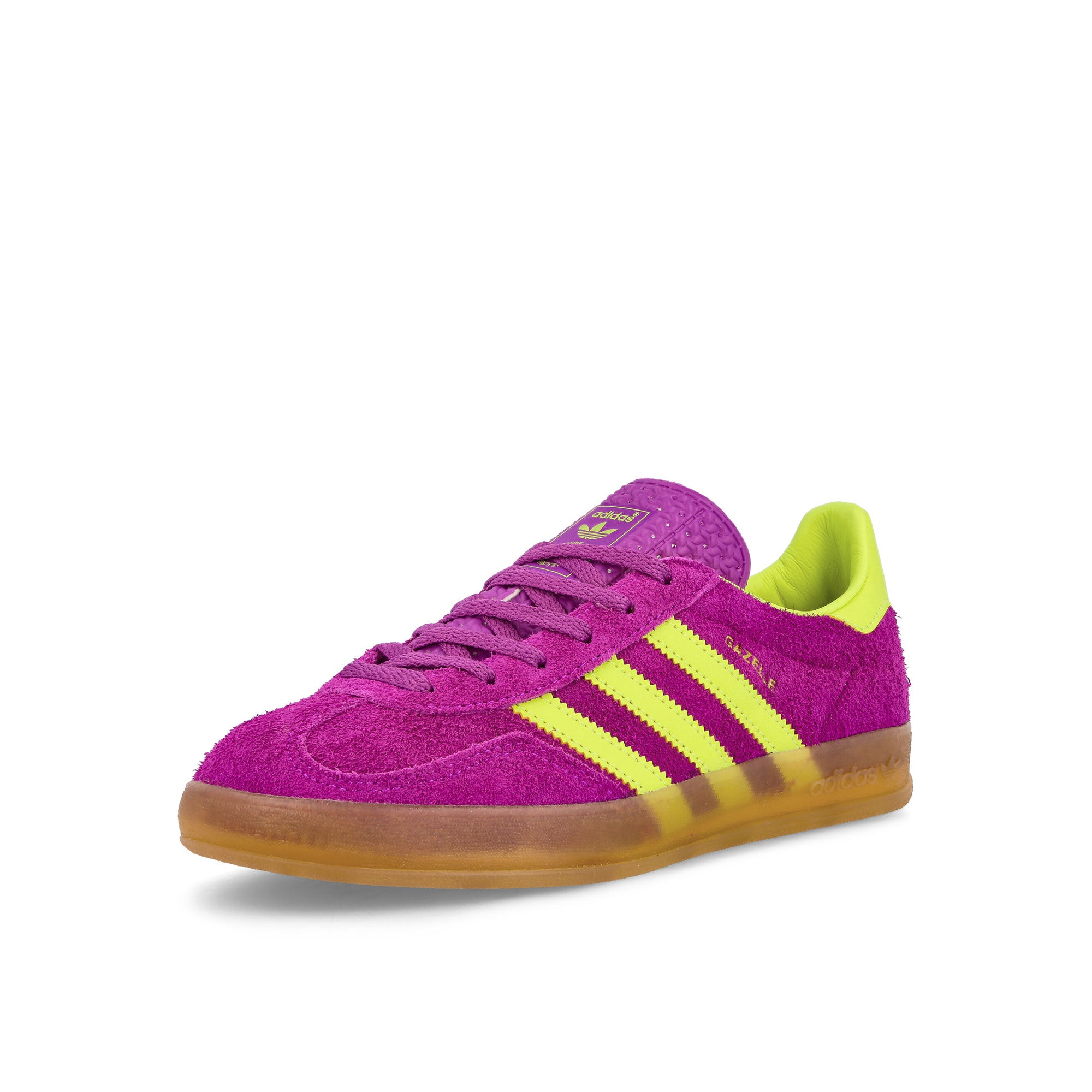 adidas Gazelle Indoor W Shock Purple / Solar Yellow / Gum Low Top Sneakers Close Up | Overkill