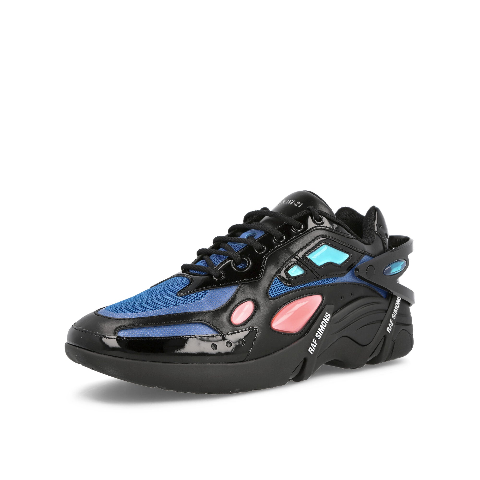 Raf Simons Cylon-21 Black Blue Low Top Sneakers Close Up | Overkill