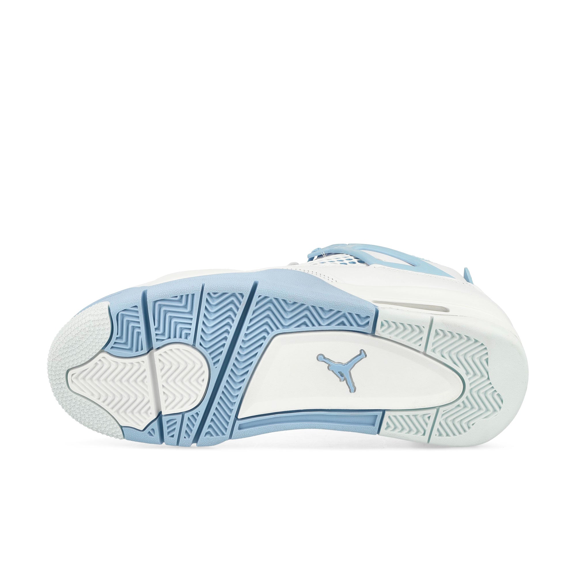 Jordan Wmns Air Jordan 4 Retro White / Aluminum-Blue Tint-Oil Green High Top Sneakers Detail View 2 | Overkill