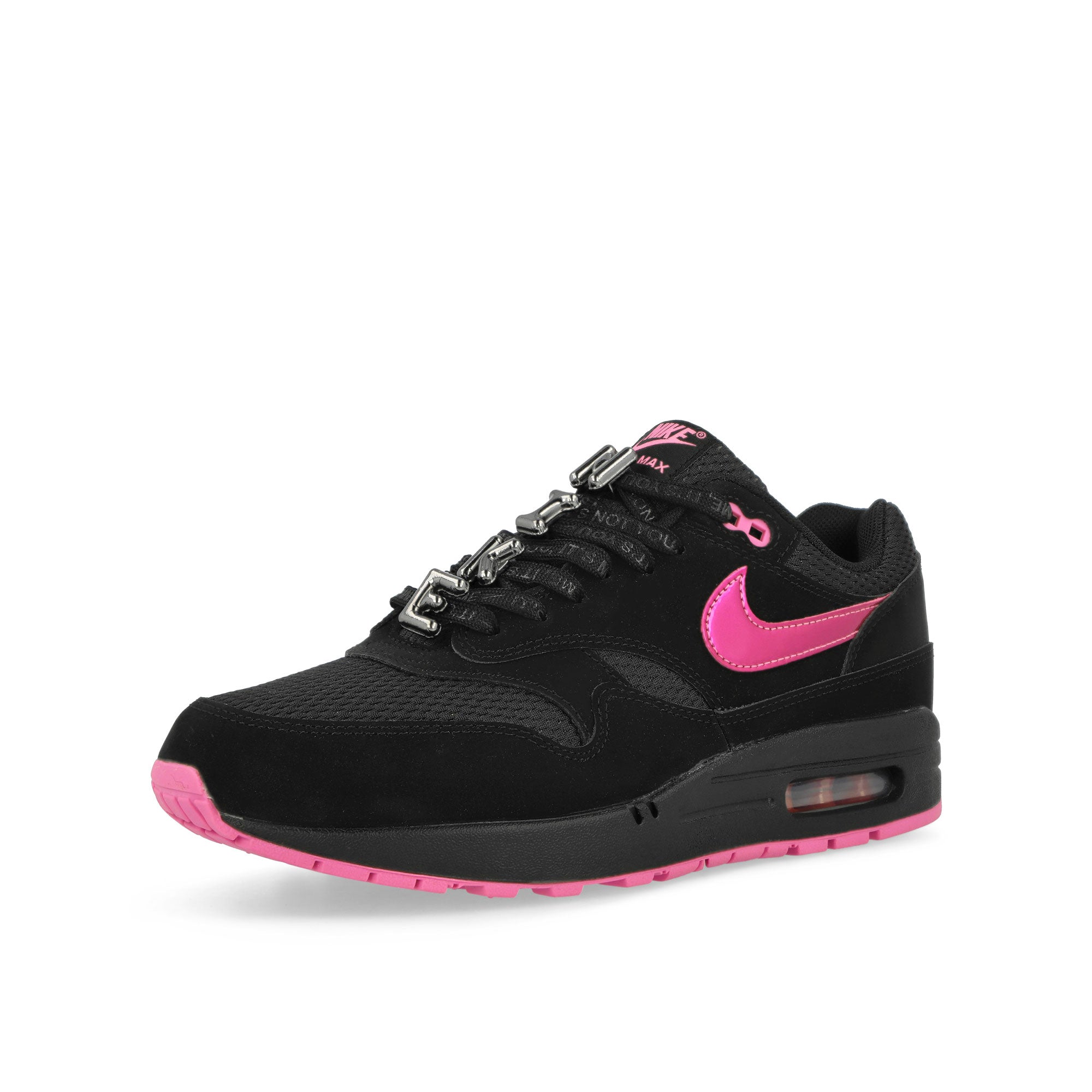 Nike Air Max 1 Premium Black / Playful Pink-University Red Low Top Sneakers Close Up | Overkill