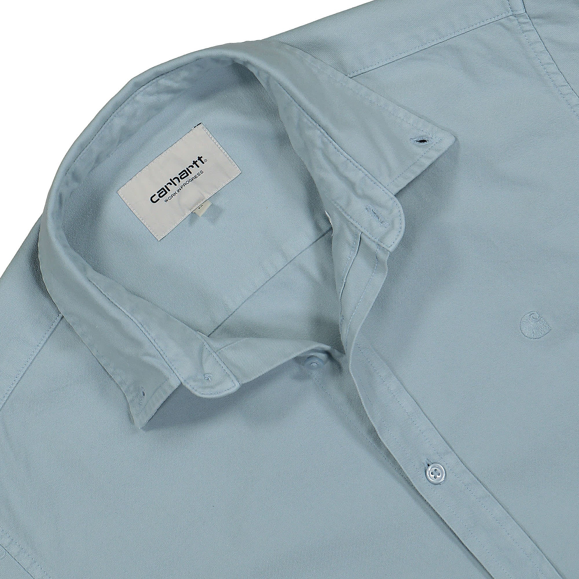 Carhartt WIP L/S Bolton Shirt Frosted Blue Garment Dyed Shirts Close-up | Overkill