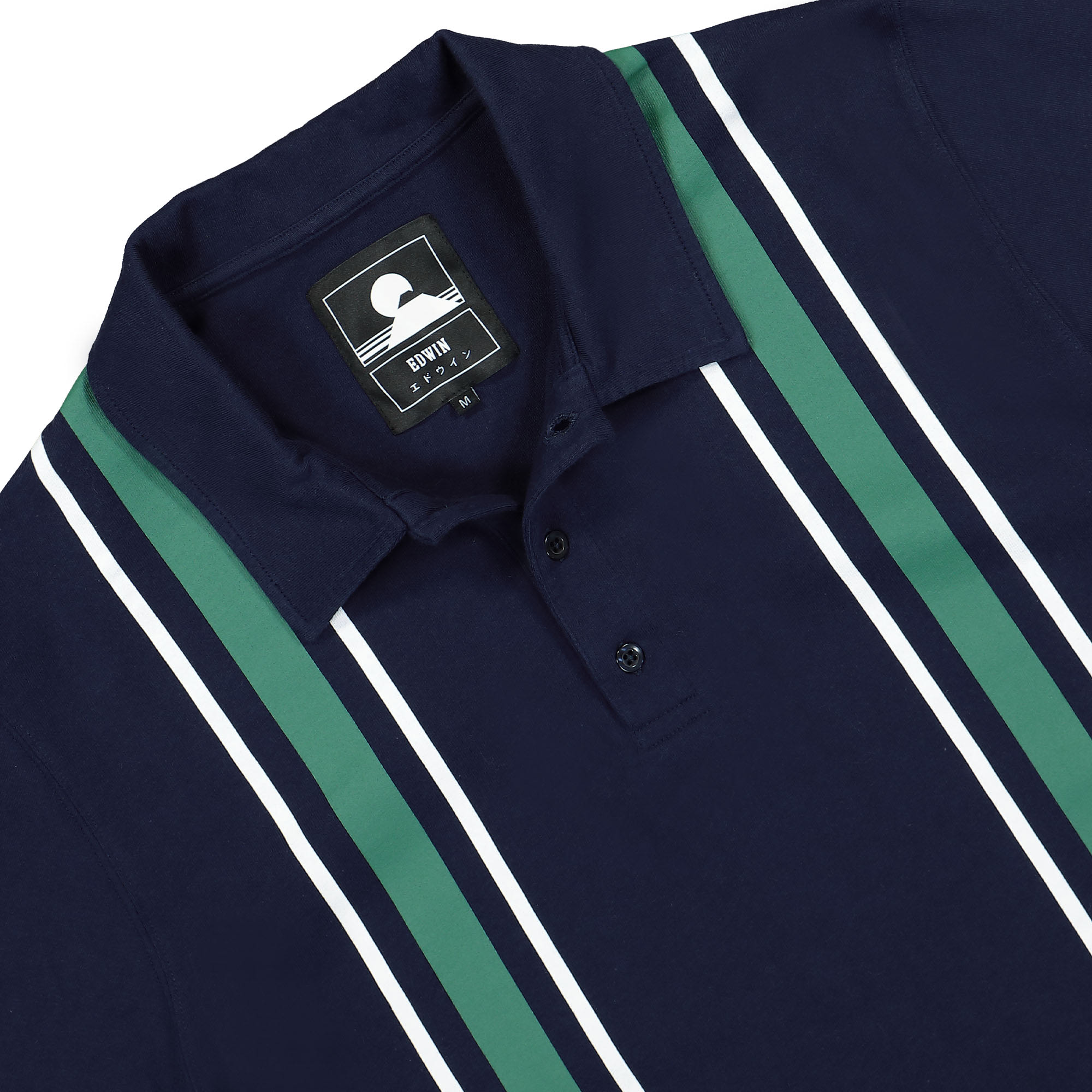 Edwin Club Stripes Polo LS Jersey Maritime Blue Longsleeves Close-up | Overkill