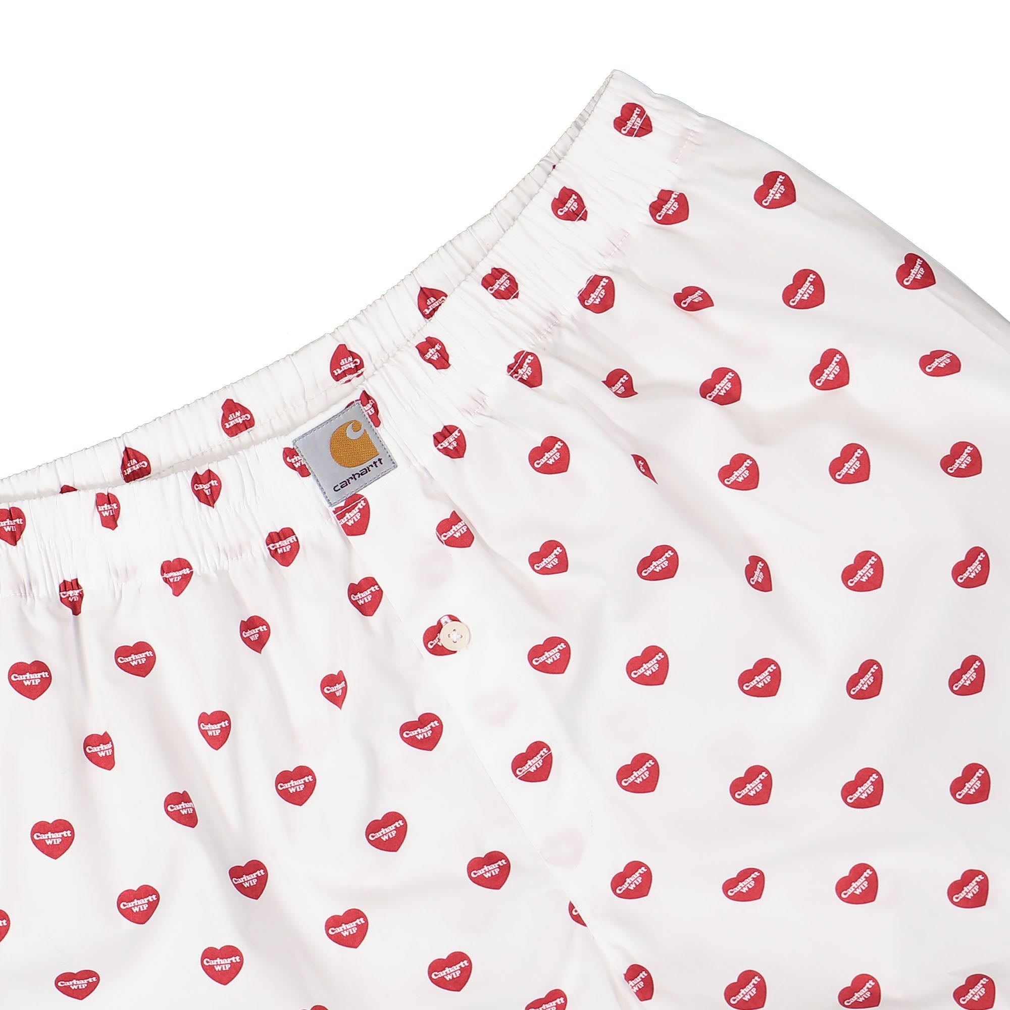 Carhartt WIP Cotton Boxer Heart Print, White Underwear Close-up | Overkill