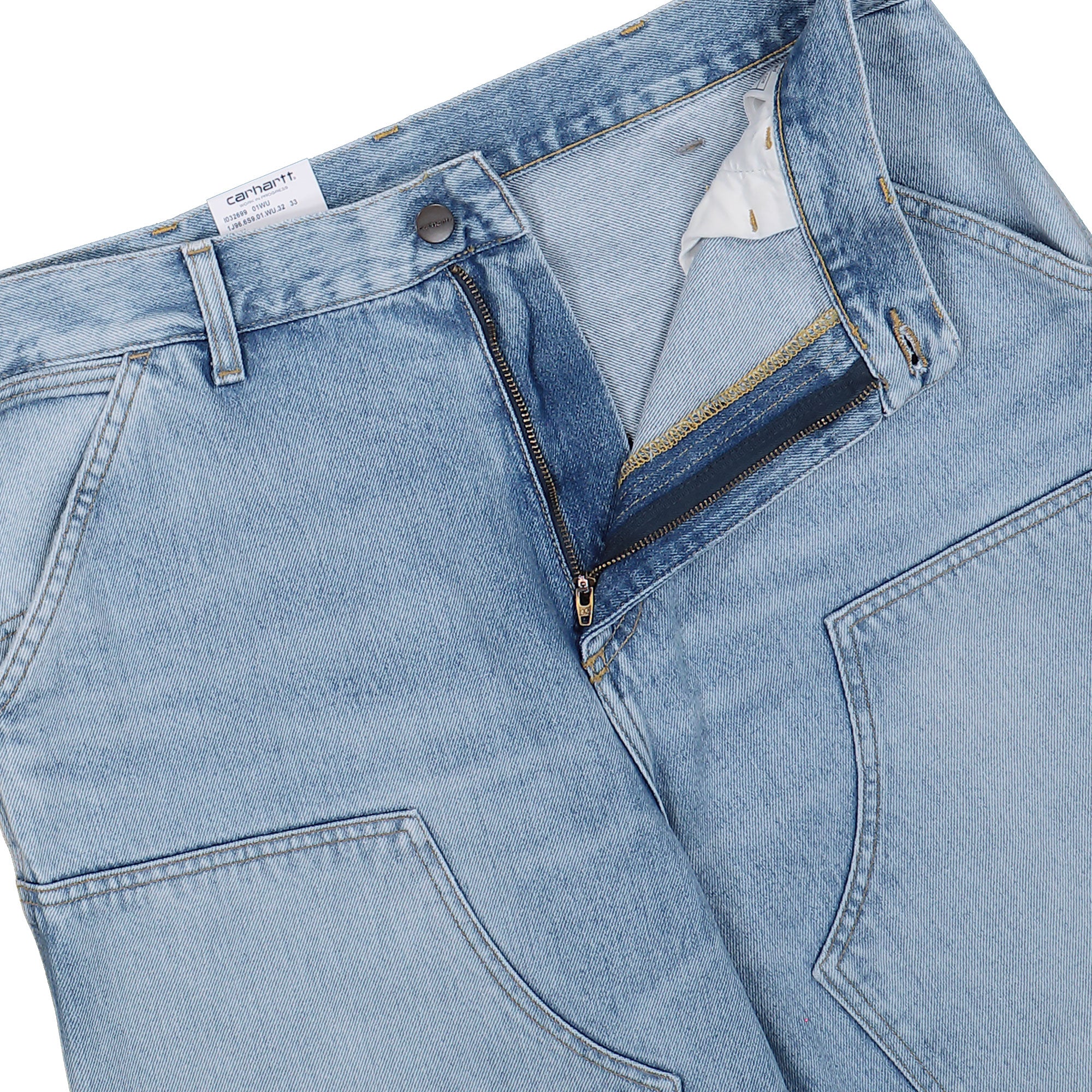 Carhartt WIP Double Knee Pant Blue Heavy Worn Bleach Jeans I032699.01.WU.32 Detail View 1 | Overkill