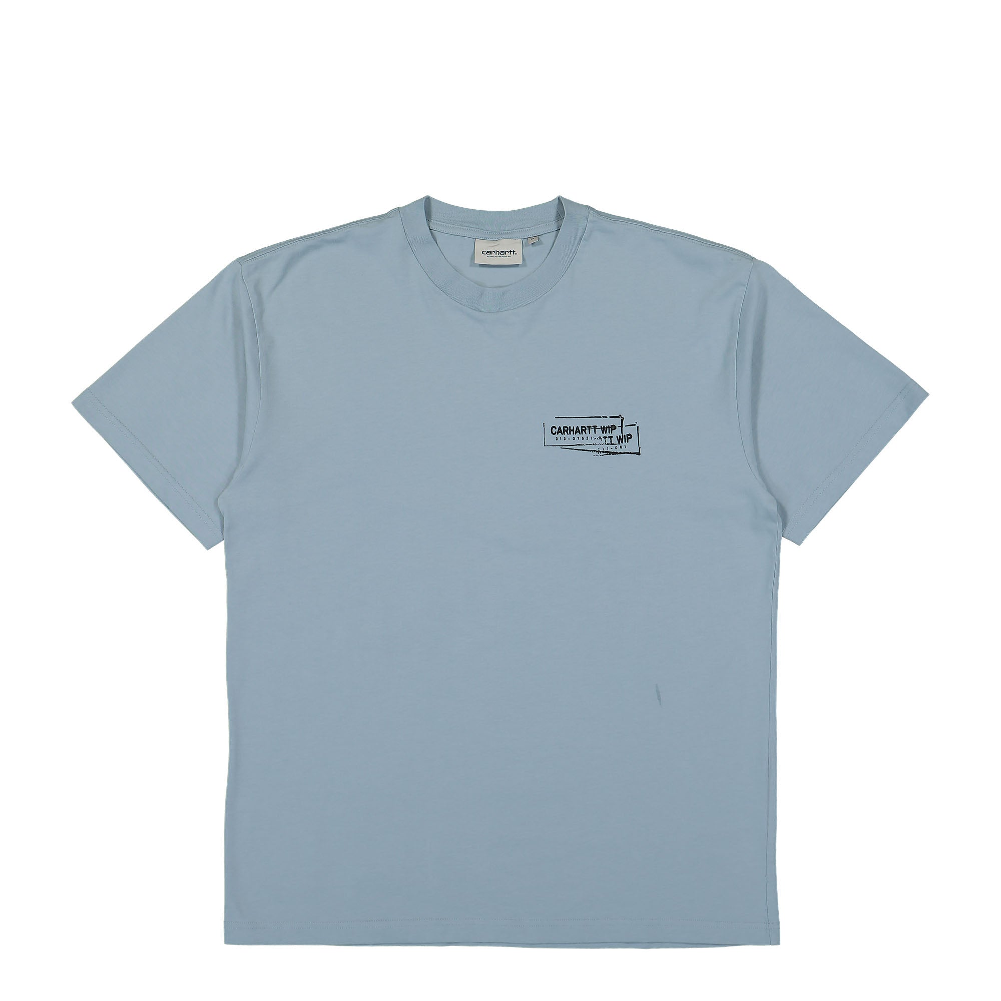 Carhartt WIP S/S Stamp T-Shirt Misty Sky / Black Stone Washed T-Shirts I033670.13G.06.03 | Overkill