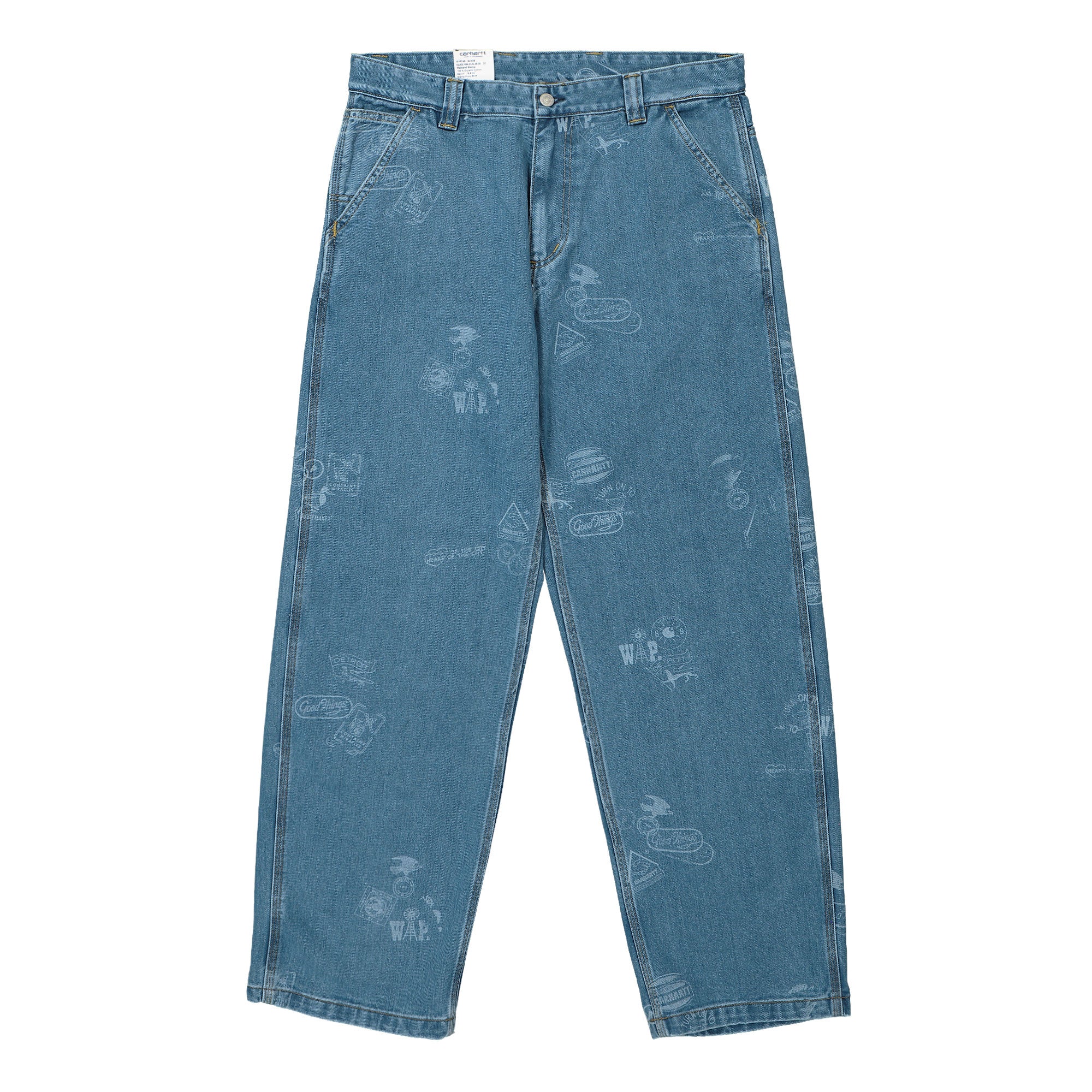 Carhartt WIP Stamp Pant Maitland Stamp Print, Blue Bleached Jeans I033745.2LN.35.00 | Overkill